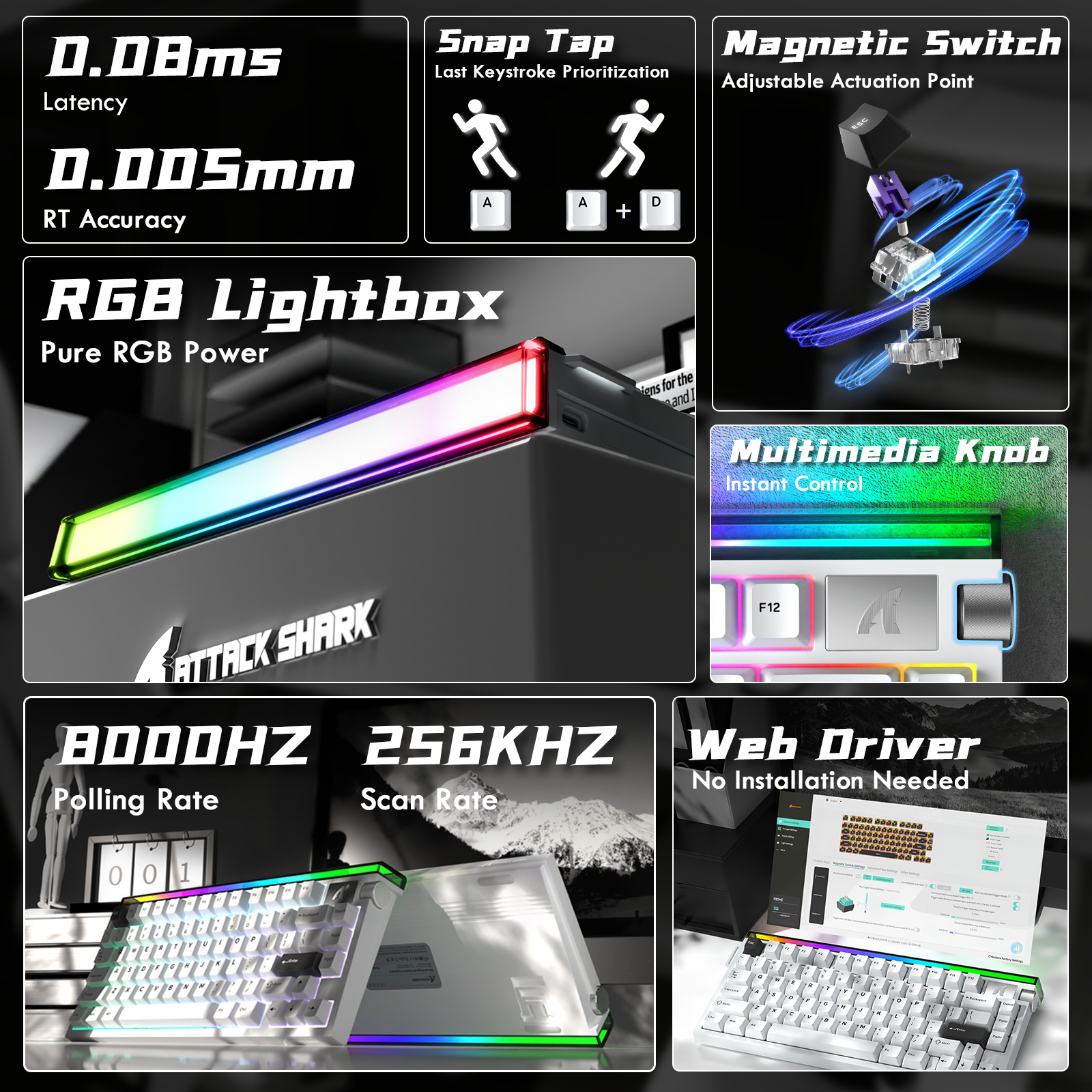 ATTACK SHARK R85 HE Rapid Trigger-Tastatur mit Magnetschalter und benutzerdefinierter Leuchtbox