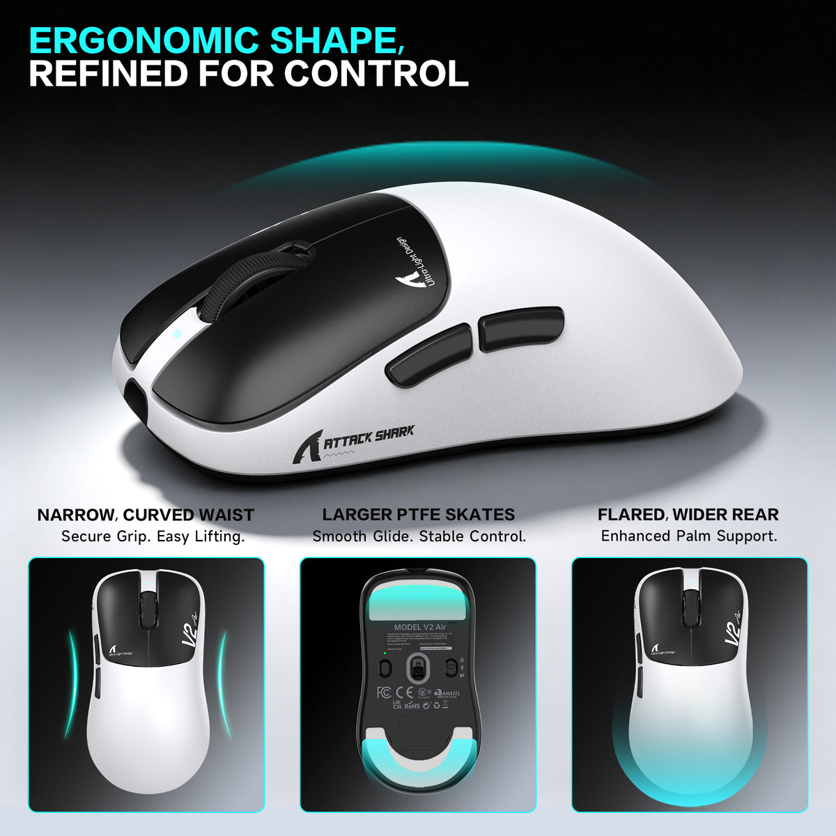 ATTACK SHARK V2 AIR PAW3955MAX Ergonomic Wireless Gaming Mouse