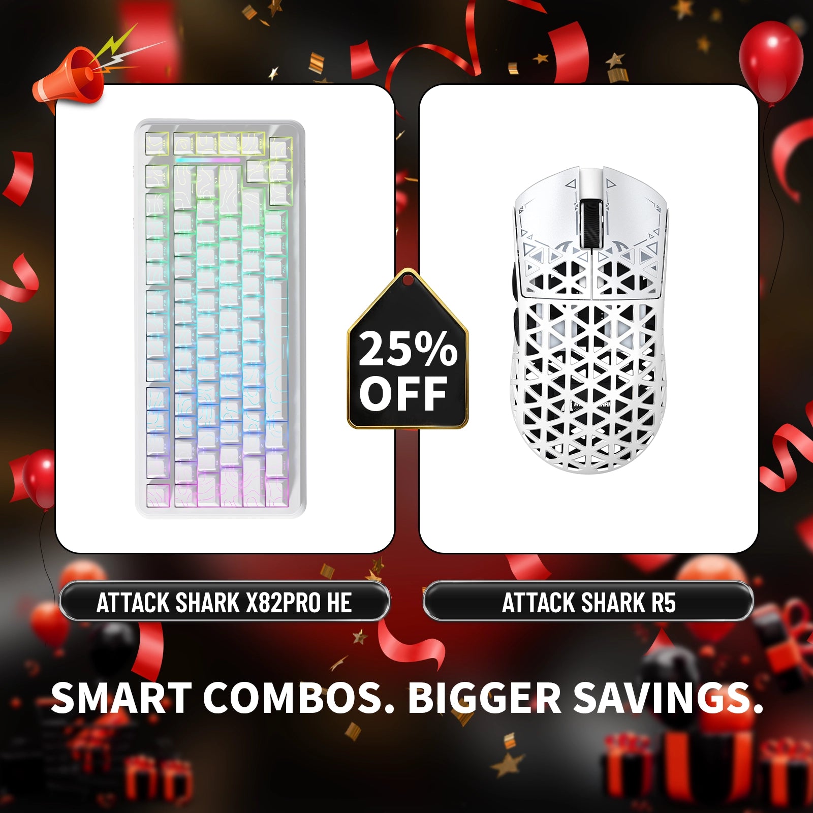 ATTACK SHARK X82PRO HE Rapid Trigger-Tastatur + R5 Carbon Fiber Wireless Gaming-Maus im Bundle