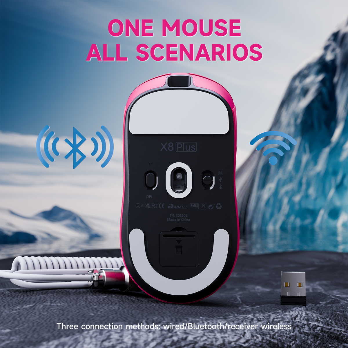 Mouse gamer sem fio de três modos ATTACK SHARK X8 PLUS com cabo C06 ULTRA