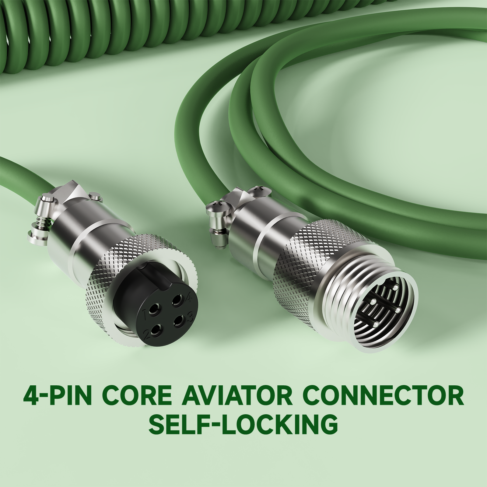 Green 4-Pin Aviator Connector Cable, Self-Locking for Mechanical Keyboards