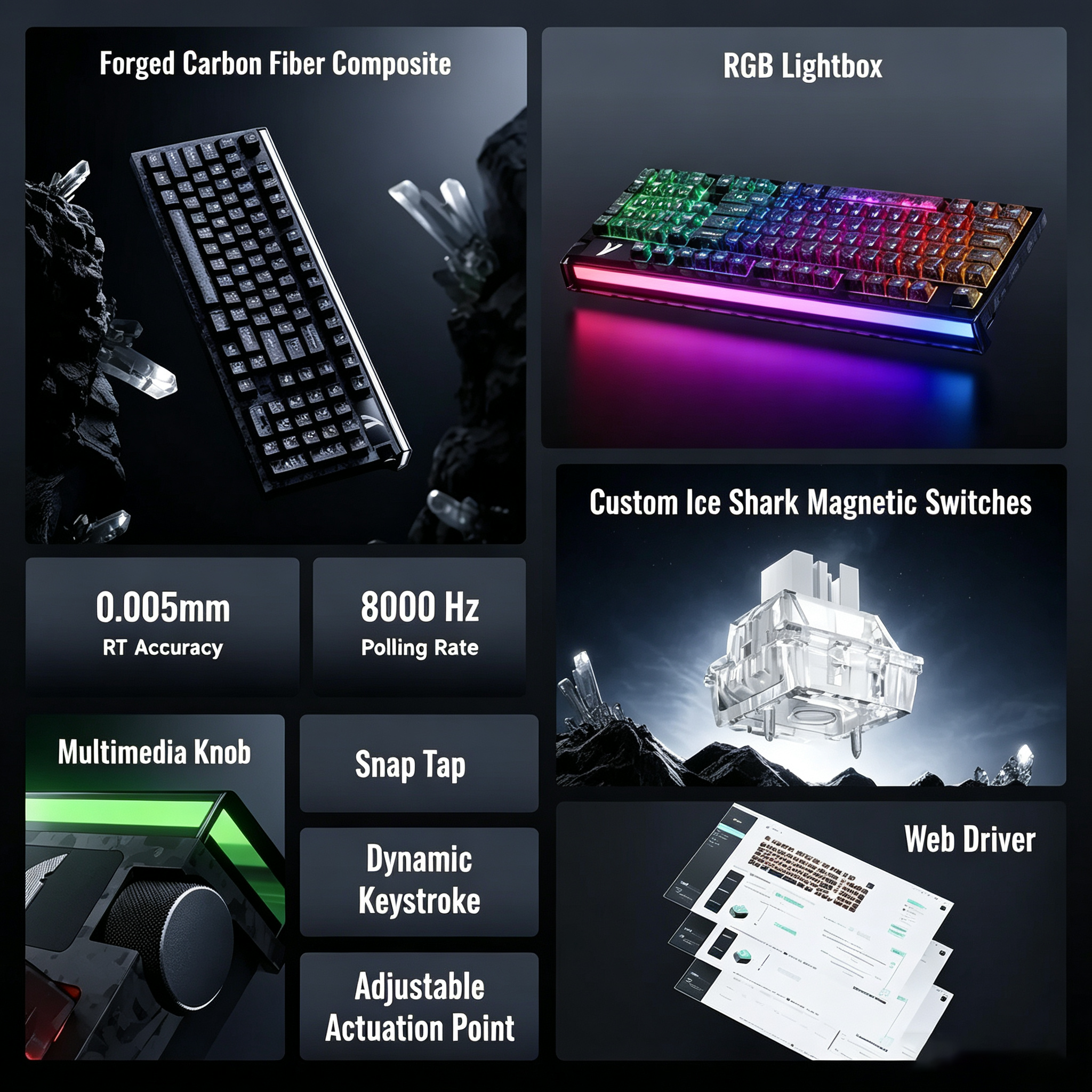 Teclado con cable ATTACK SHARK R98 HE de fibra de carbono, gatillo rápido, interruptor magnético y cable en espiral C01 Ultra RGB