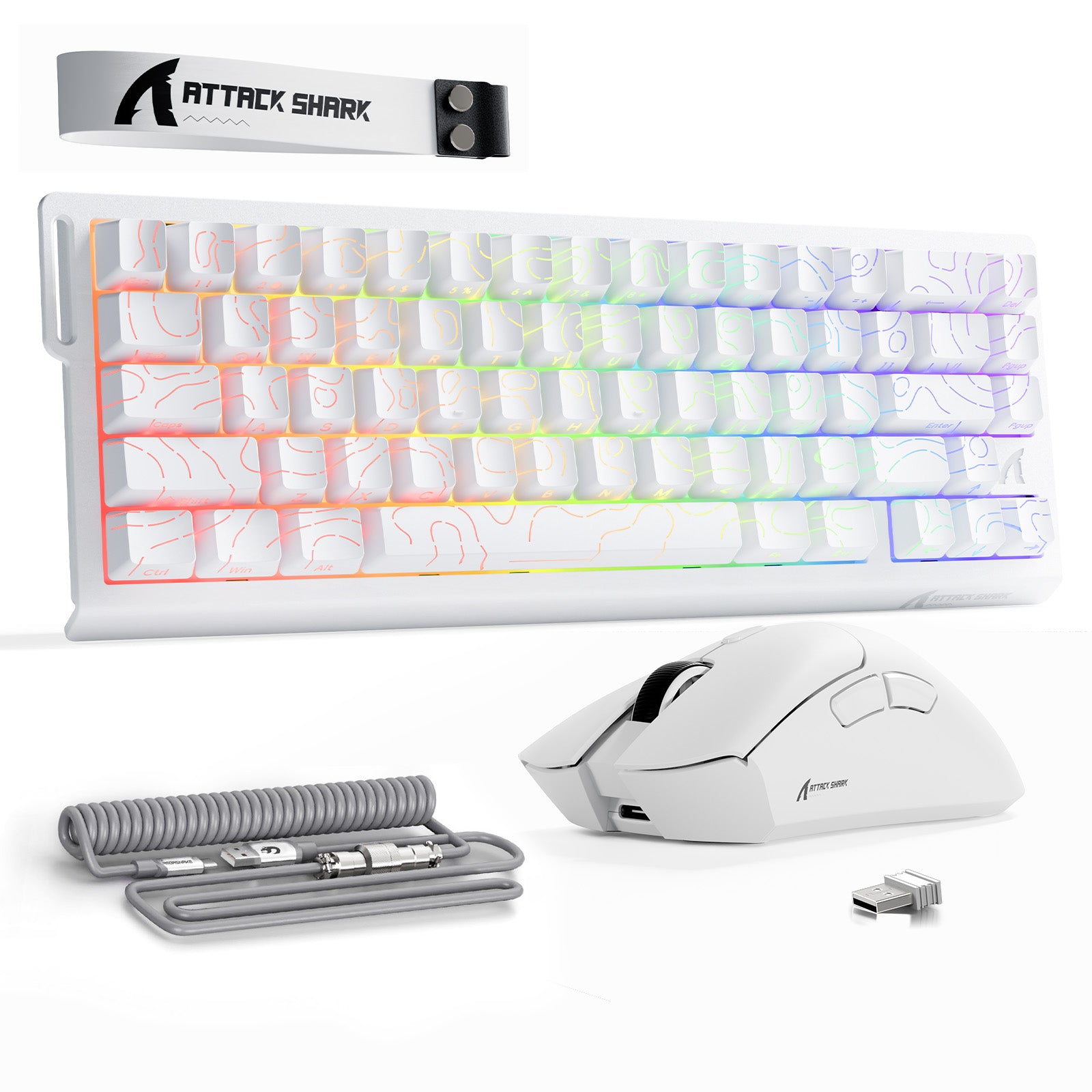 Pack Clavier Rapid Trigger ATTACK SHARK X68HE + Souris Gaming Sans Fil R1 + Câble en Spirale C01