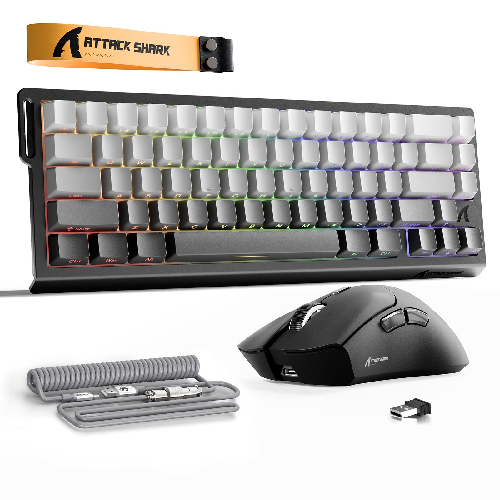 Pack Clavier Rapid Trigger ATTACK SHARK X68HE + Souris Gaming Sans Fil R1 + Câble en Spirale C01