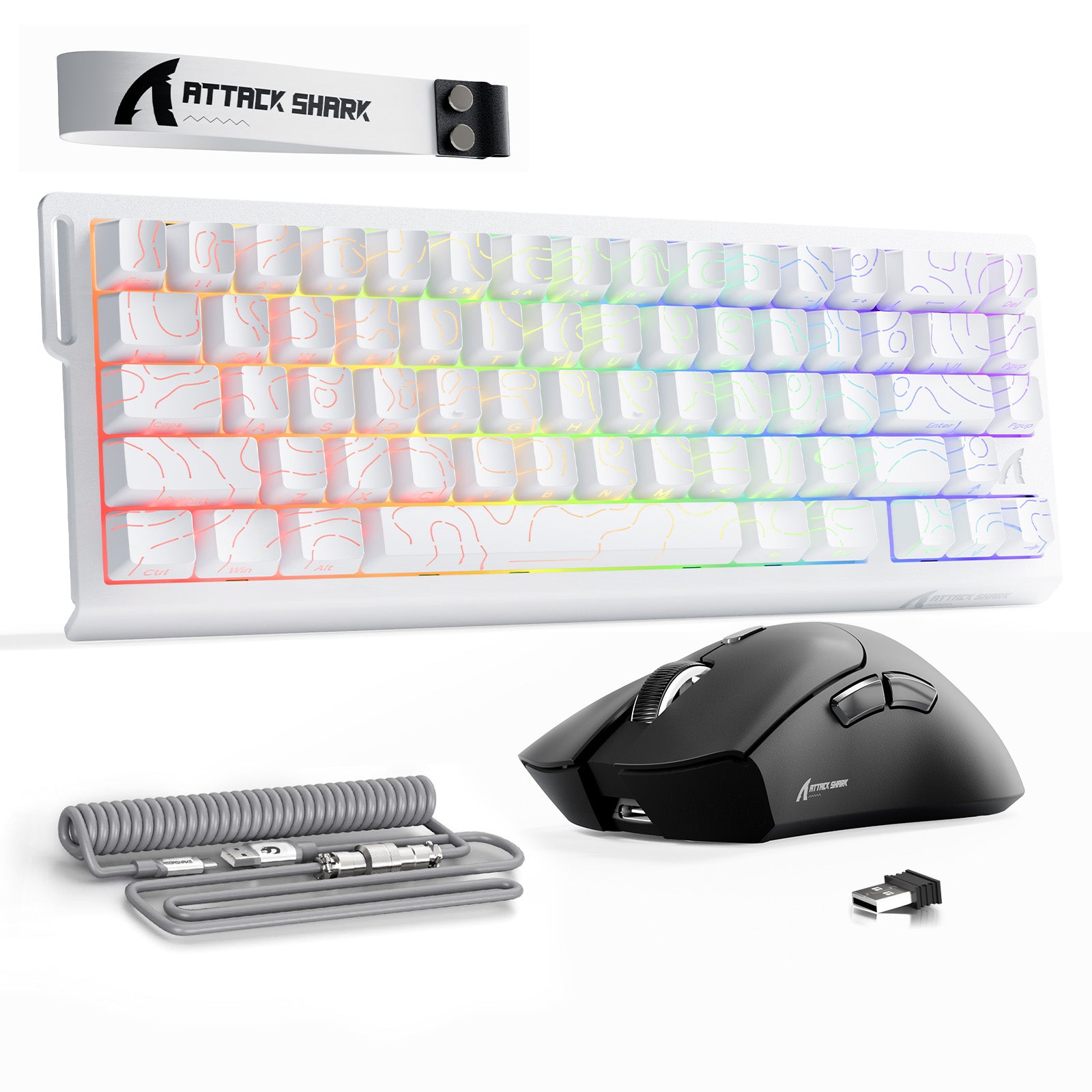Pack Clavier Rapid Trigger ATTACK SHARK X68HE + Souris Gaming Sans Fil R1 + Câble en Spirale C01