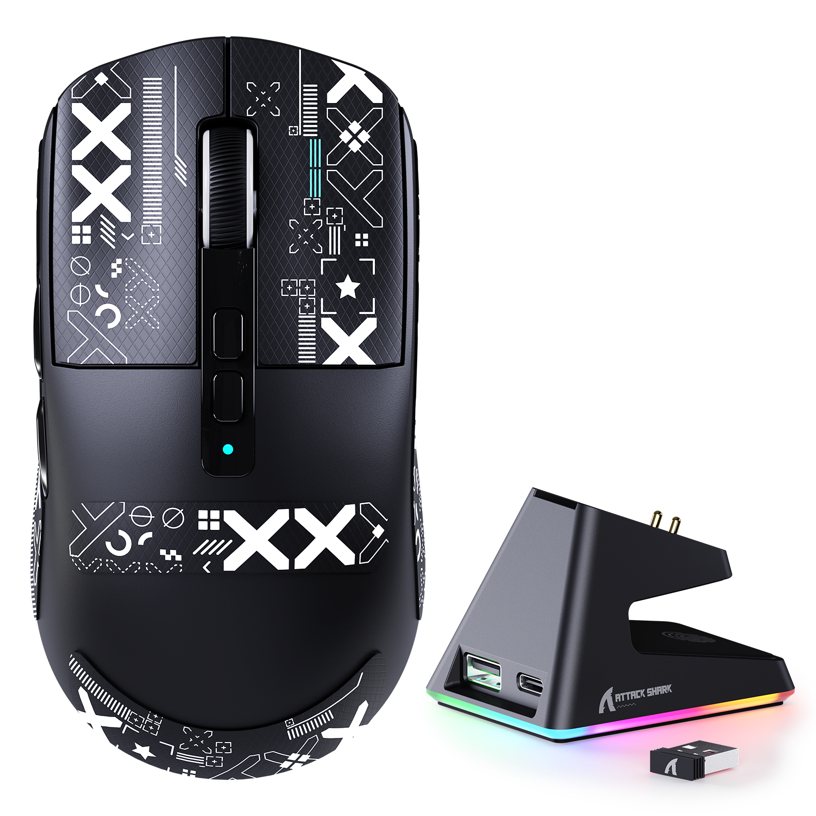 ATTACK SHARK X6 Souris de jeu à trois modes avec station de charge