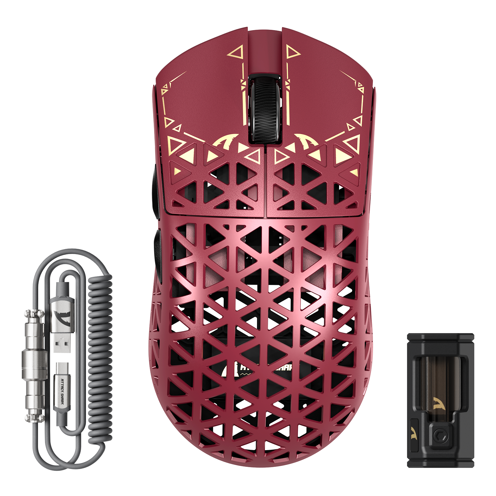 ATTACK SHARK R5 Ultra red carbon fiber gaming mouse, wireless with coiled cable, 8K polling rate