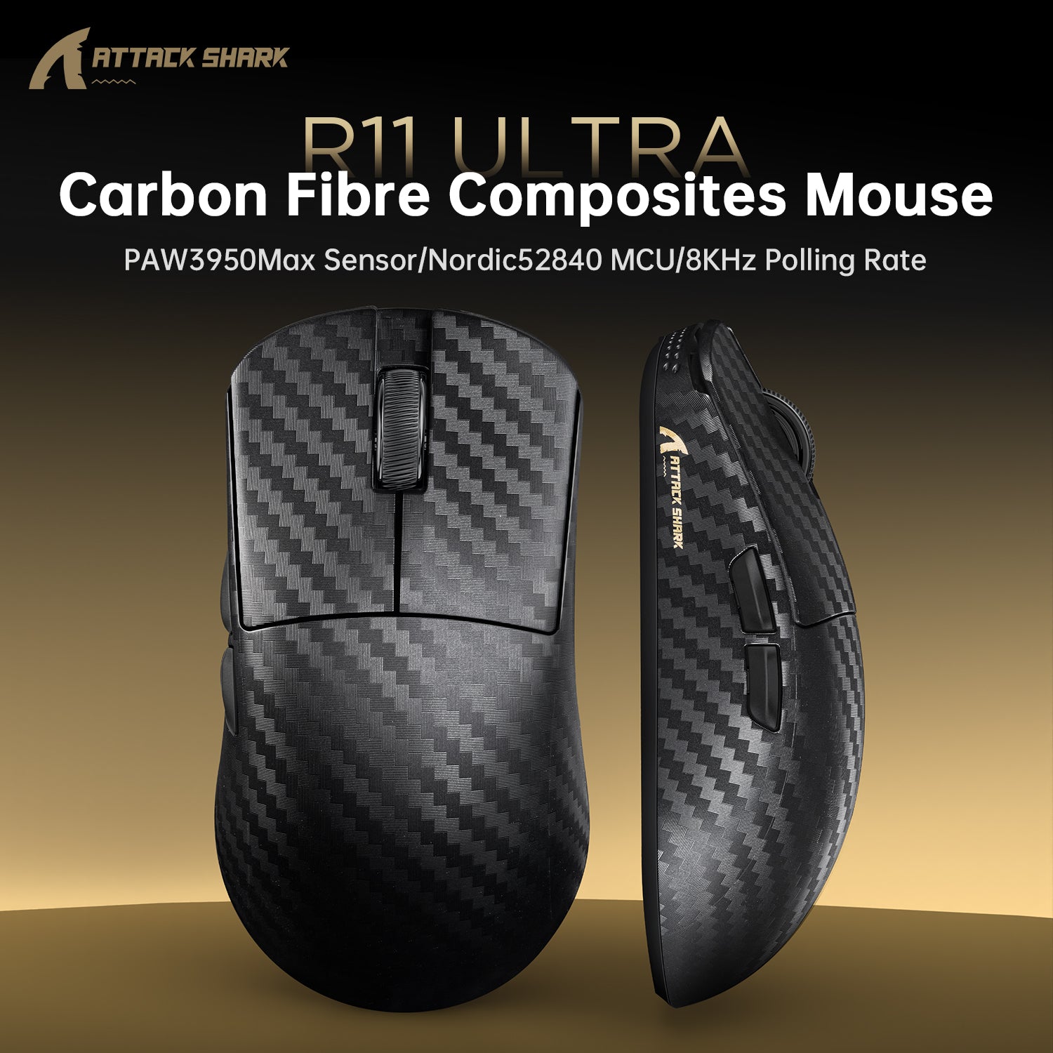 ATTACK SHARK R11 ULTRA Carbon Fiber Wireless 8K PAW3950MAX Gaming Mouse