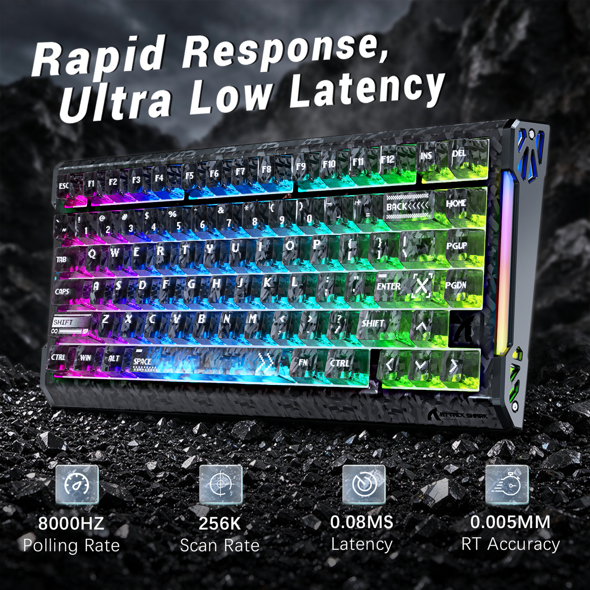 ATTACK SHARK R86 HE Carbon Fiber Wired Rapid Trigger Magnetic Switch Gaming Keyboard with C01 ULTRA RGB Coiled Cable