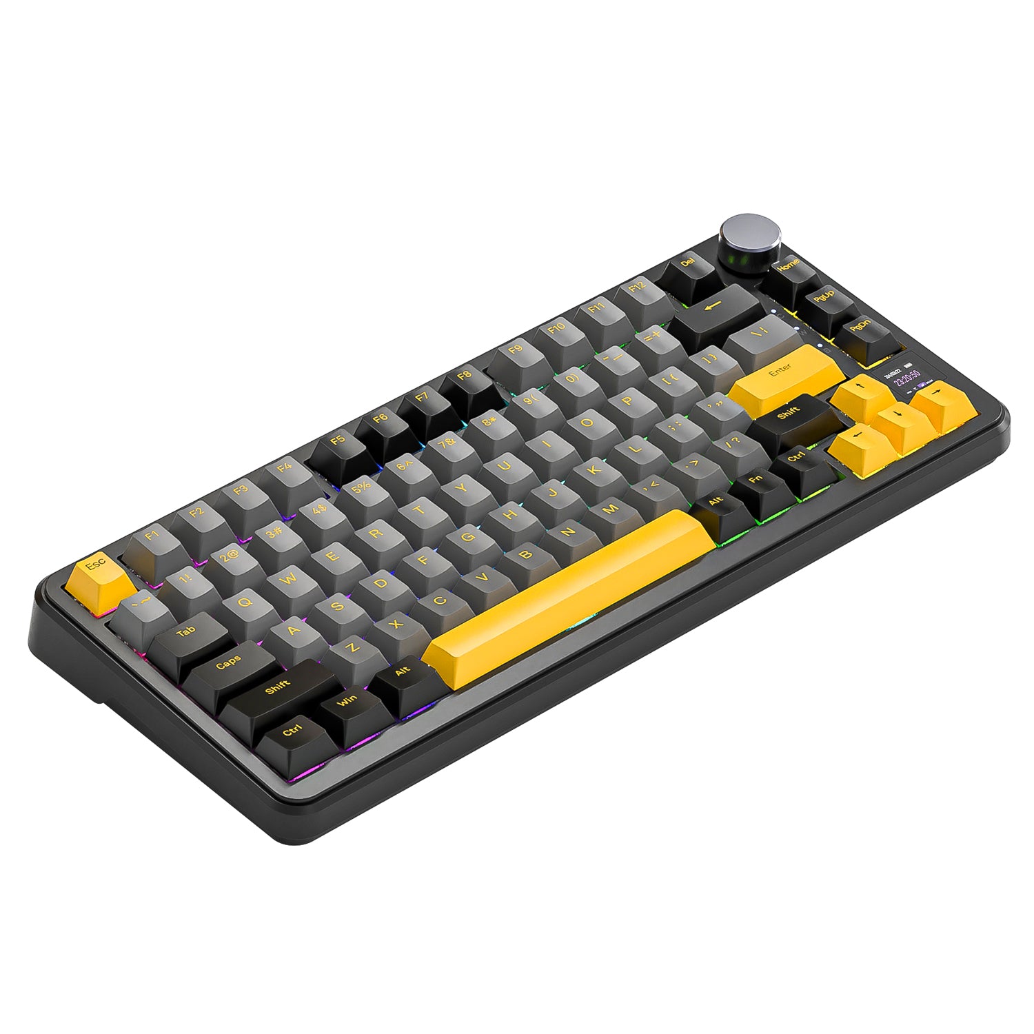 ATTACK SHARK X85PRO mechanical keyboard in yellow-gray with smart knob and display