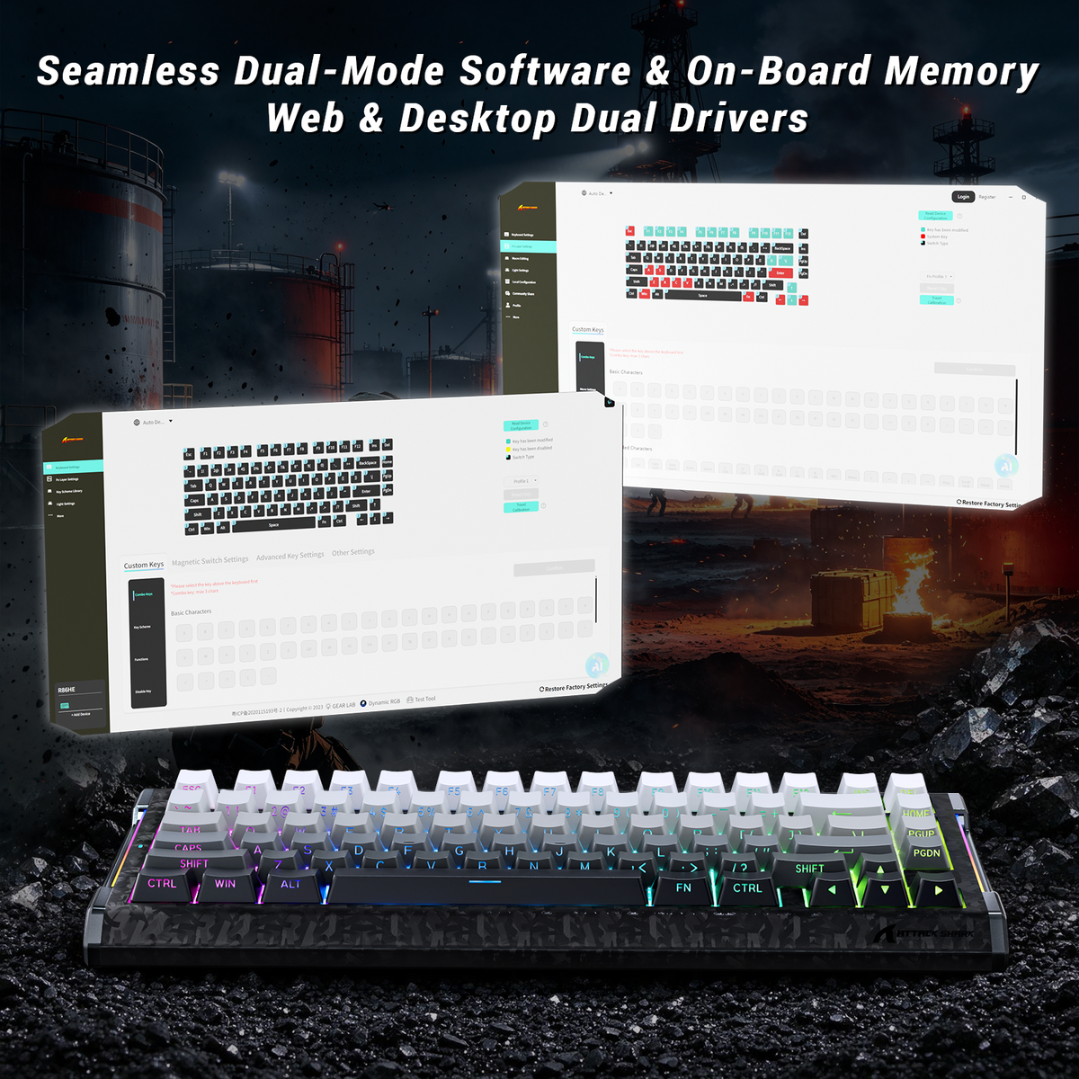 ATTACK SHARK R86 HE Carbon Fiber Wired Rapid Trigger Magnetic Switch Gaming Keyboard with C01 ULTRA RGB Coiled Cable