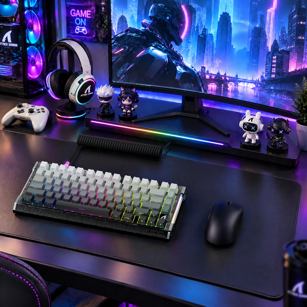 ATTACK SHARK R86 HE Carbon Fiber Wired Rapid Trigger Magnetic Switch Gaming Keyboard with C01 ULTRA RGB Coiled Cable