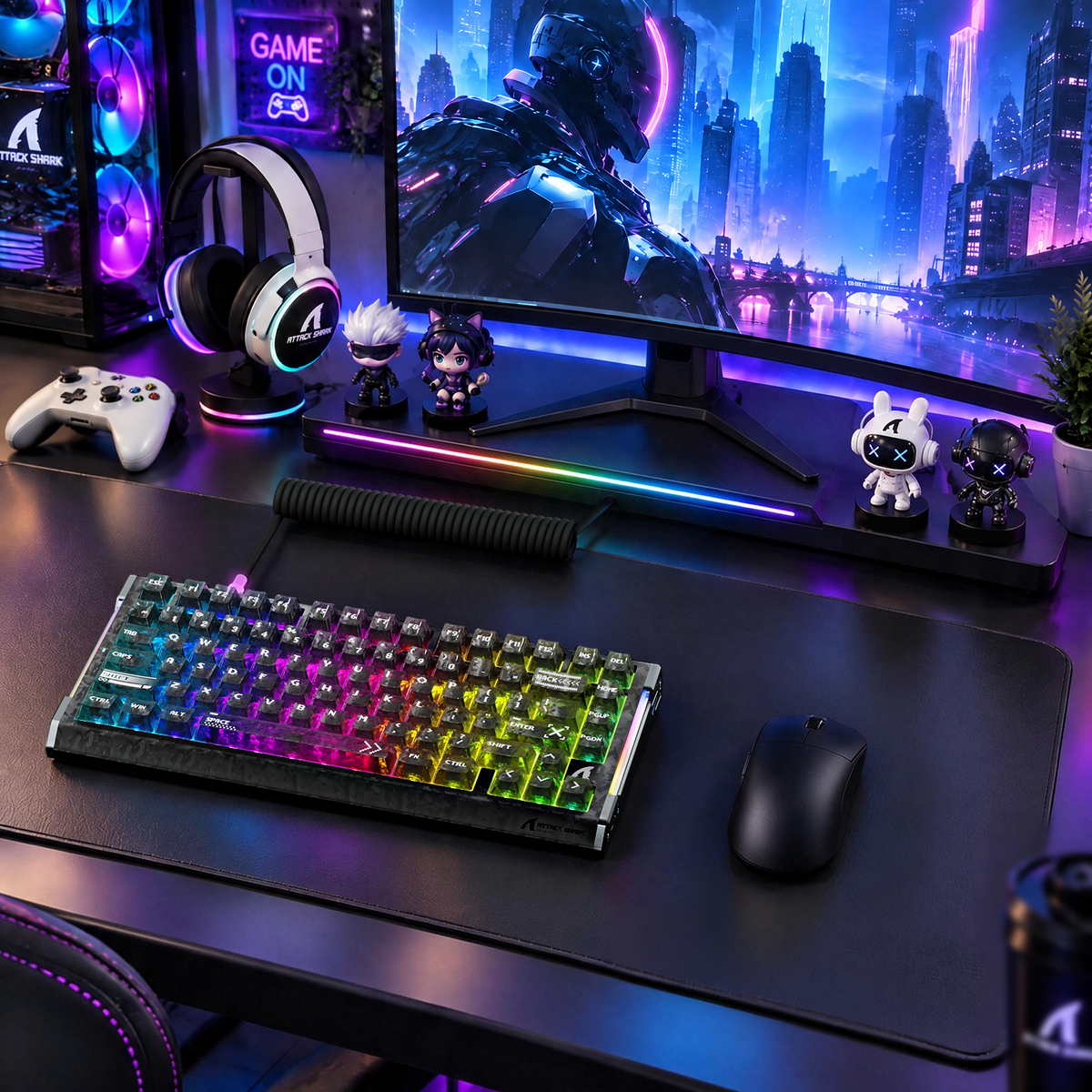 ATTACK SHARK R86 HE Carbon Fiber Wired Rapid Trigger Magnetic Switch Gaming Keyboard with C01 ULTRA RGB Coiled Cable