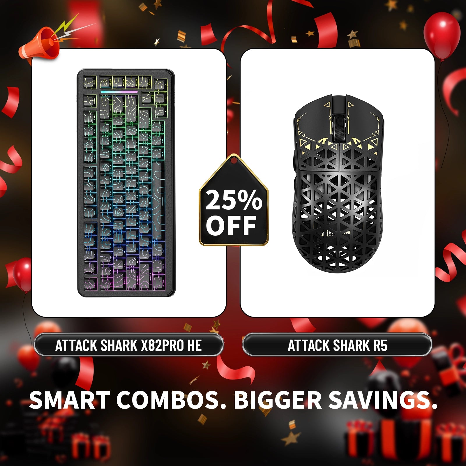 ATTACK SHARK X82PRO HE Rapid Trigger-Tastatur + R5 Carbon Fiber Wireless Gaming-Maus im Bundle