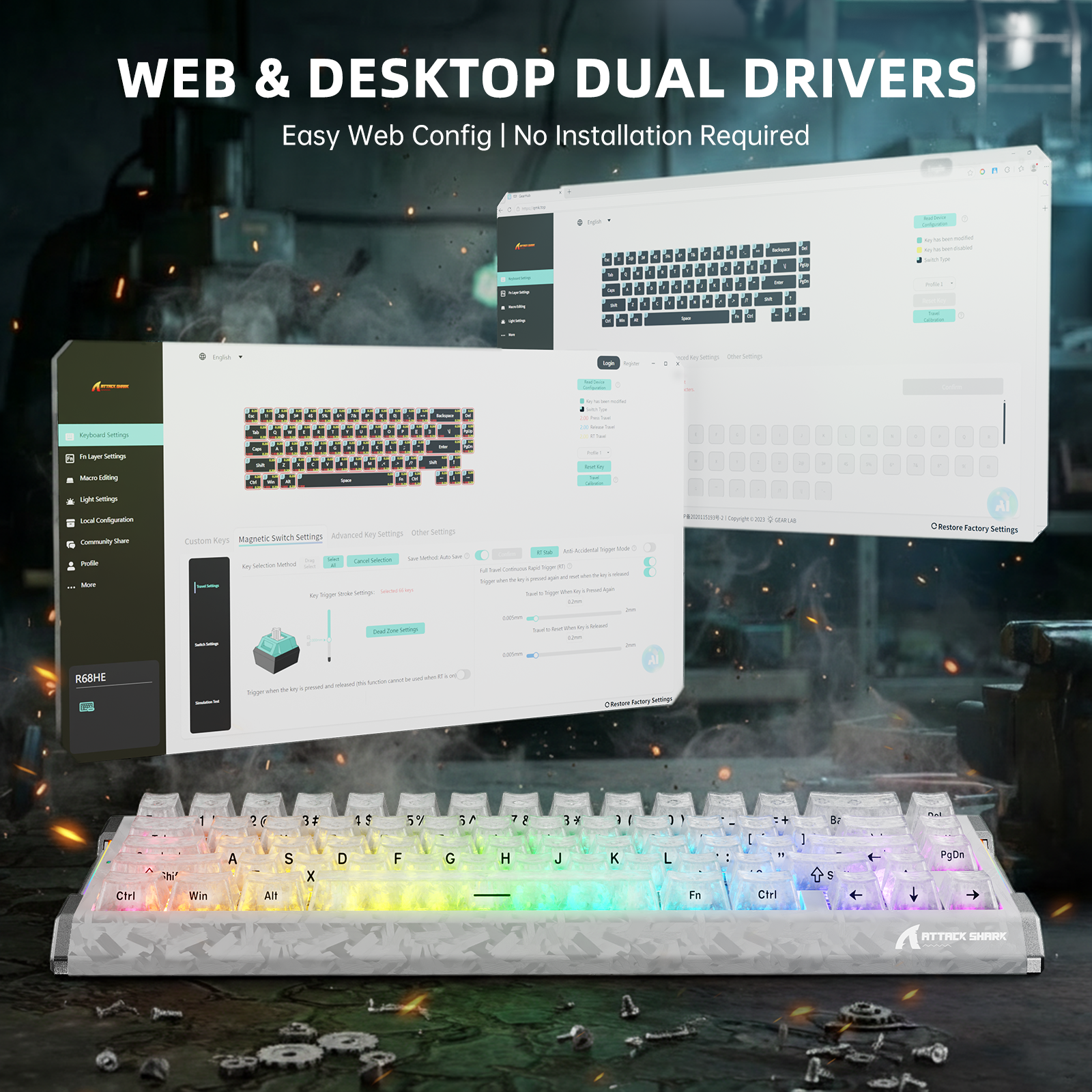 ATTACK SHARK R68 HE Carbonfaser-Schnelltrigger-Tastatur mit Magnetschalter