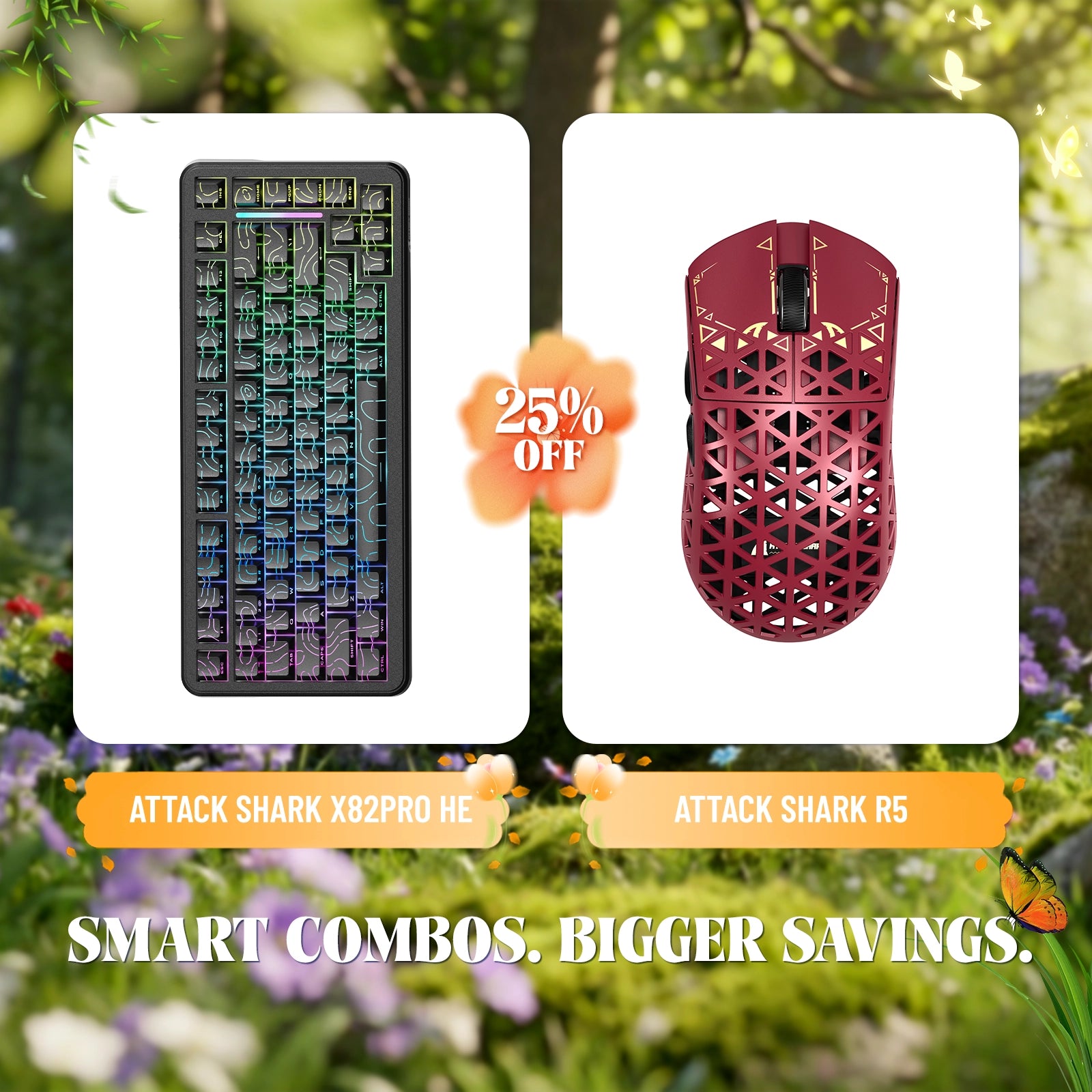 ATTACK SHARK X82PRO HE Rapid Trigger Keyboard + R5 Carbon Fiber Wireless Gaming Mouse Bundle