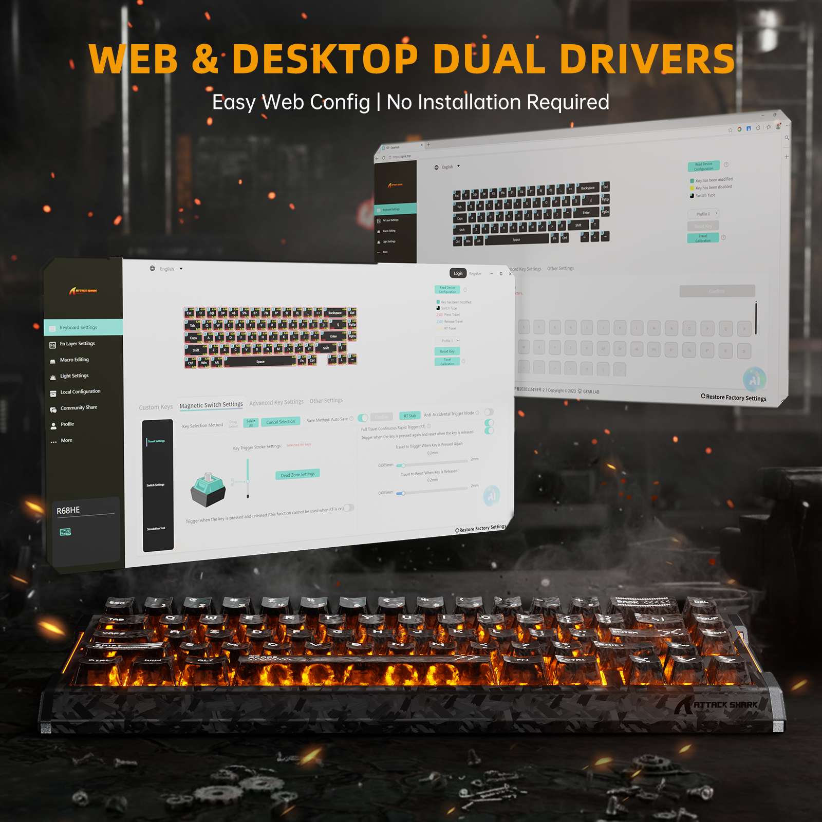 ATTACK SHARK R68 HE Carbonfaser-Schnelltrigger-Tastatur mit Magnetschalter