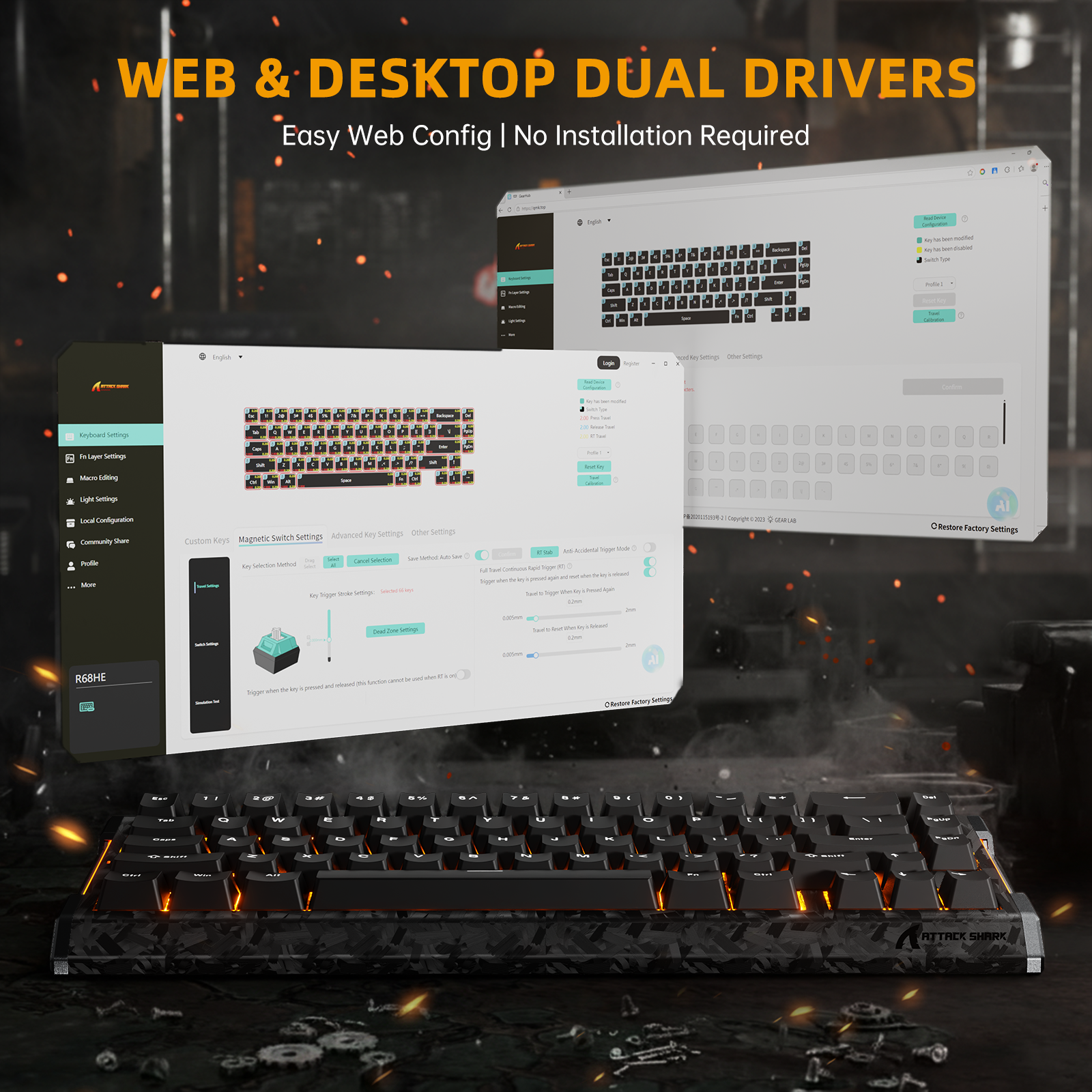 ATTACK SHARK R68 HE Carbonfaser-Schnelltrigger-Tastatur mit Magnetschalter