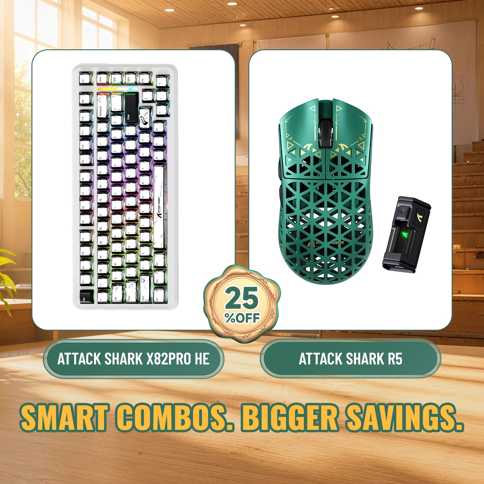 Paquete ATTACK SHARK X82PRO HE teclado Rapid Trigger + ratón para juegos inalámbrico de fibra de carbono R5