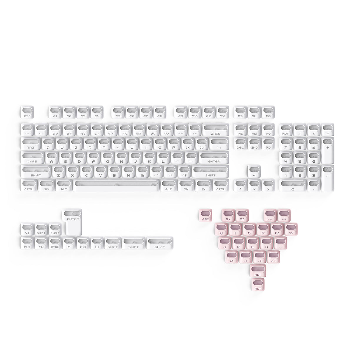 ATTACK SHARK SK07 131 toetsen Prism Shine-Through-toetskappen, ANSI, wit