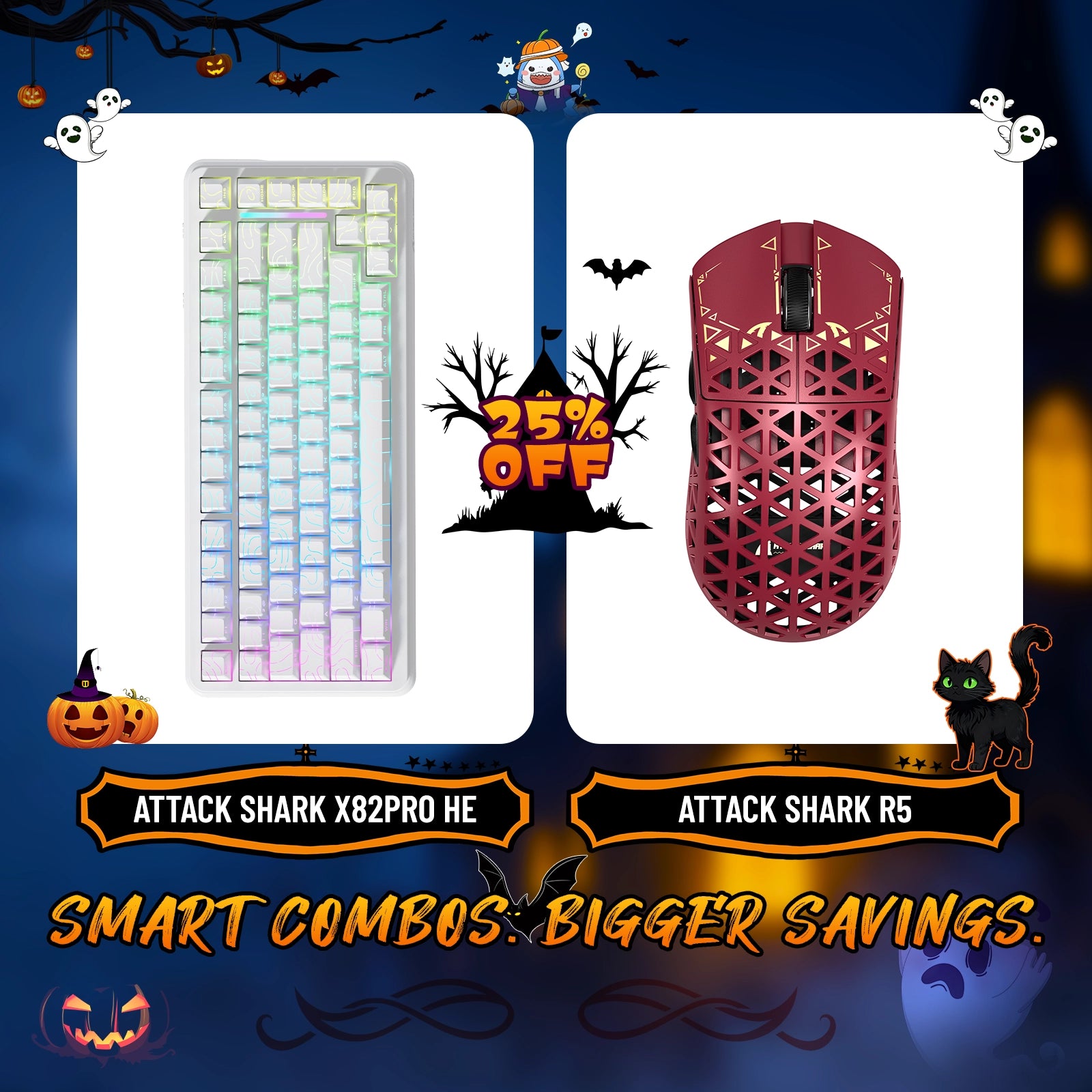 ATTACK SHARK X82PRO HE Rapid Trigger-Tastatur + R5 Carbon Fiber Wireless Gaming-Maus im Bundle