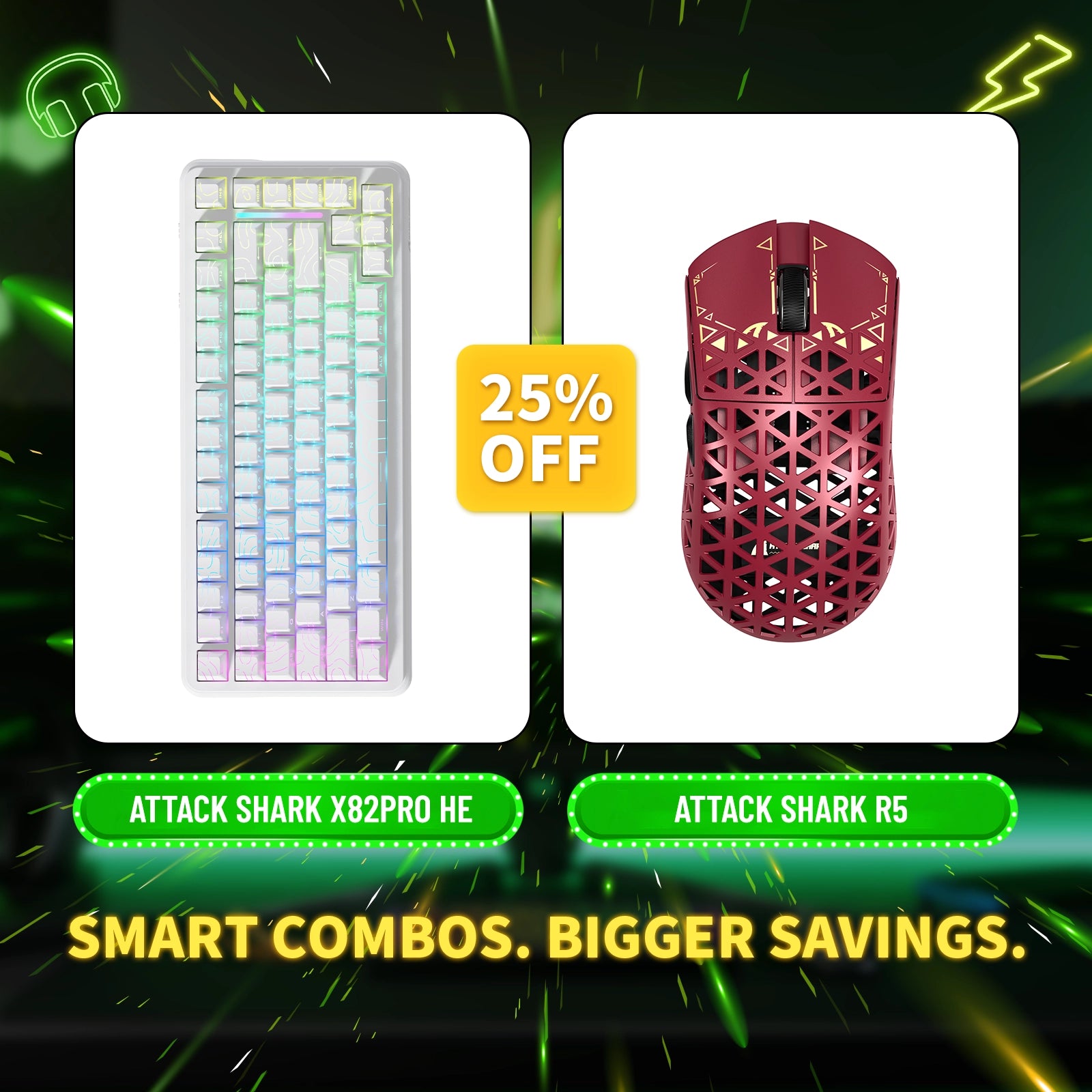 ATTACK SHARK X82PRO HE Rapid Trigger Keyboard + R5 Carbon Fiber Wireless Gaming Mouse Bundle