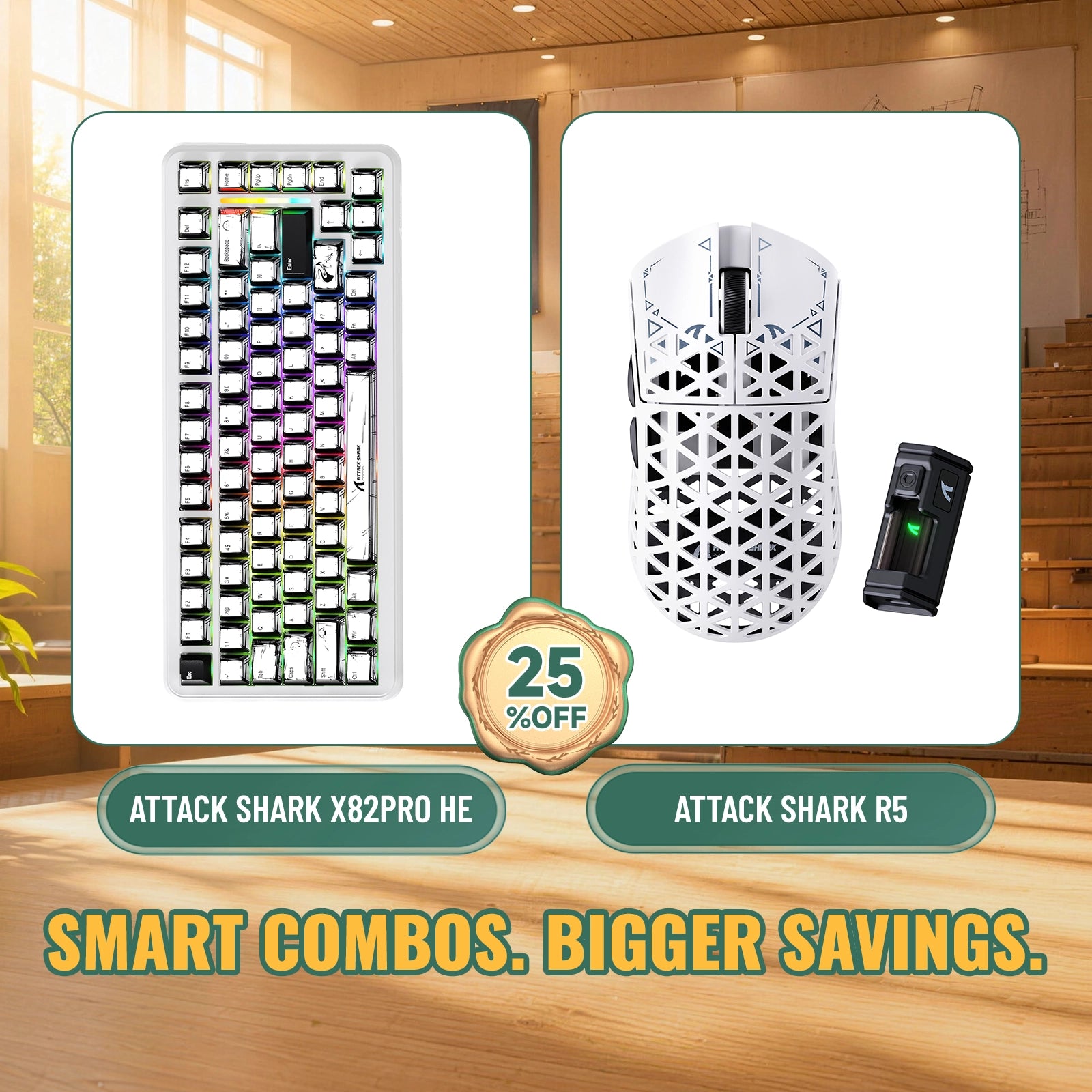 Paquete ATTACK SHARK X82PRO HE teclado Rapid Trigger + ratón para juegos inalámbrico de fibra de carbono R5