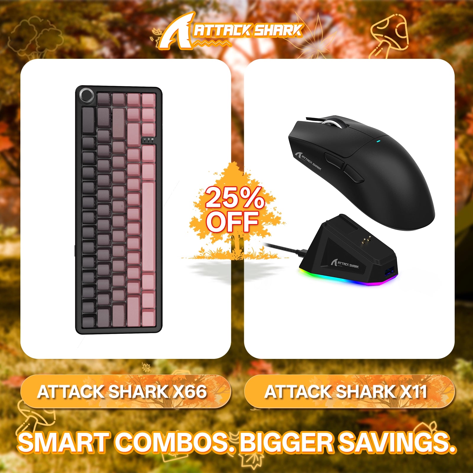 ATTACK SHARK X66 Kabellose mechanische Tastatur + X11 Kabellose Gaming-Maus