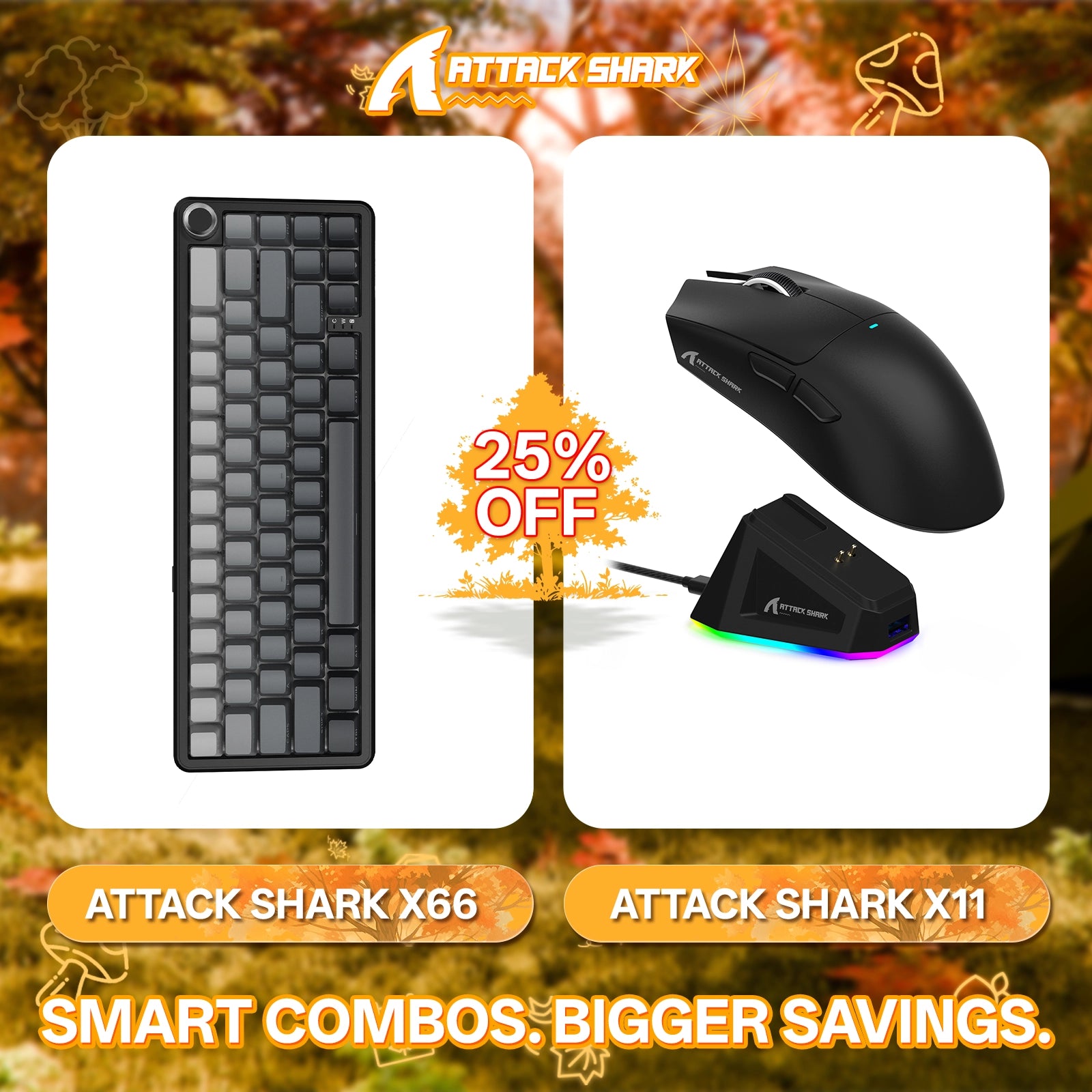 ATTACK SHARK X66 Kabellose mechanische Tastatur + X11 Kabellose Gaming-Maus