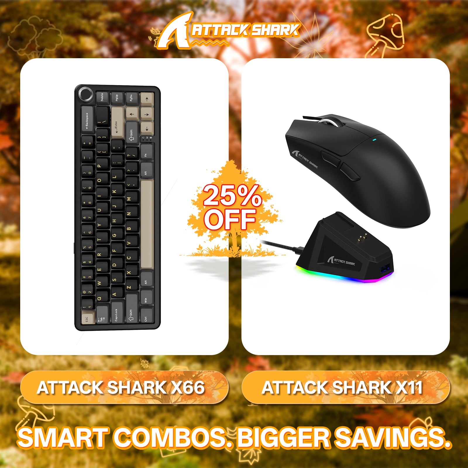 ATTACK SHARK X66 Kabellose mechanische Tastatur + X11 Kabellose Gaming-Maus