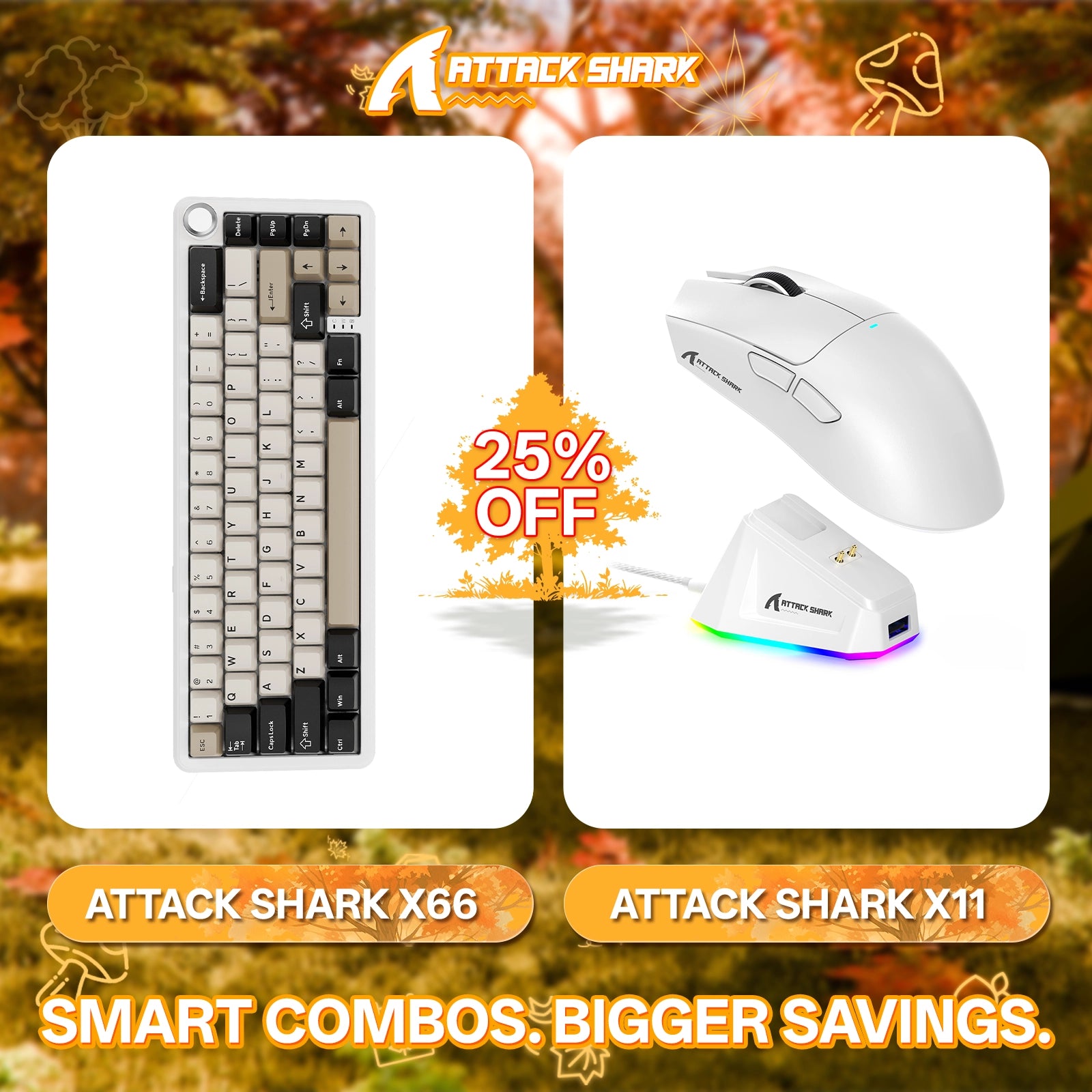 ATTACK SHARK X66 Kabellose mechanische Tastatur + X11 Kabellose Gaming-Maus