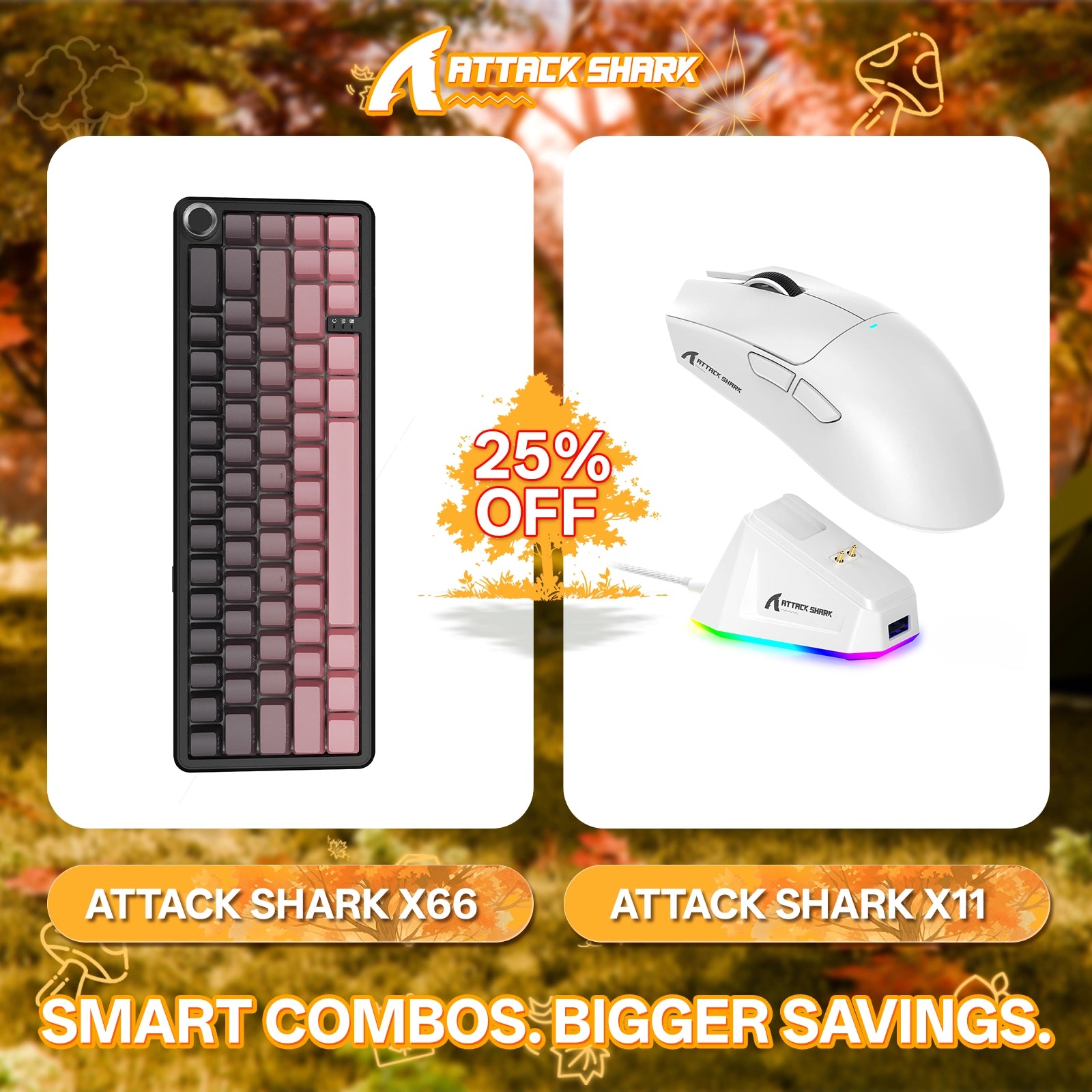 ATTACK SHARK X66 Kabellose mechanische Tastatur + X11 Kabellose Gaming-Maus