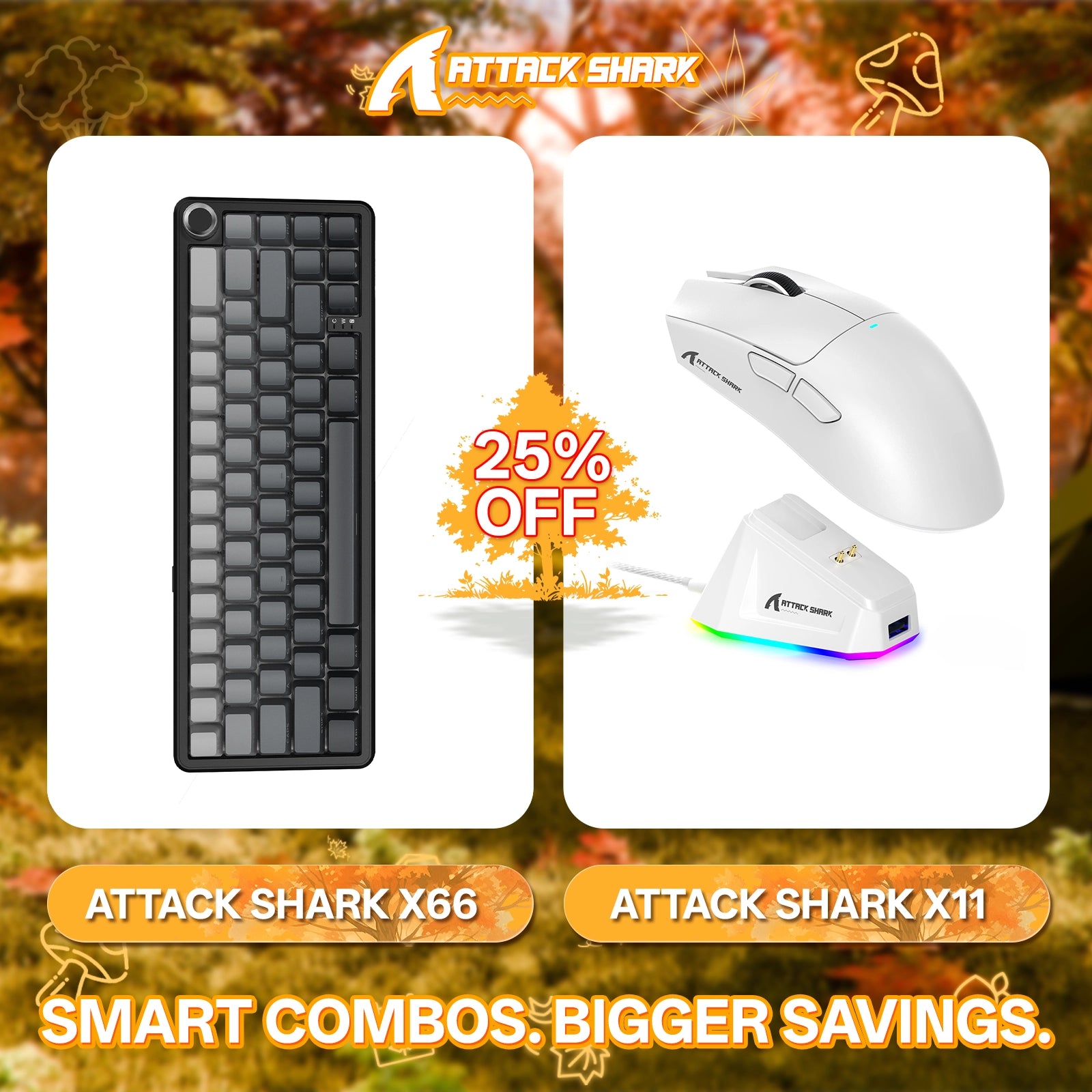 ATTACK SHARK X66 Kabellose mechanische Tastatur + X11 Kabellose Gaming-Maus