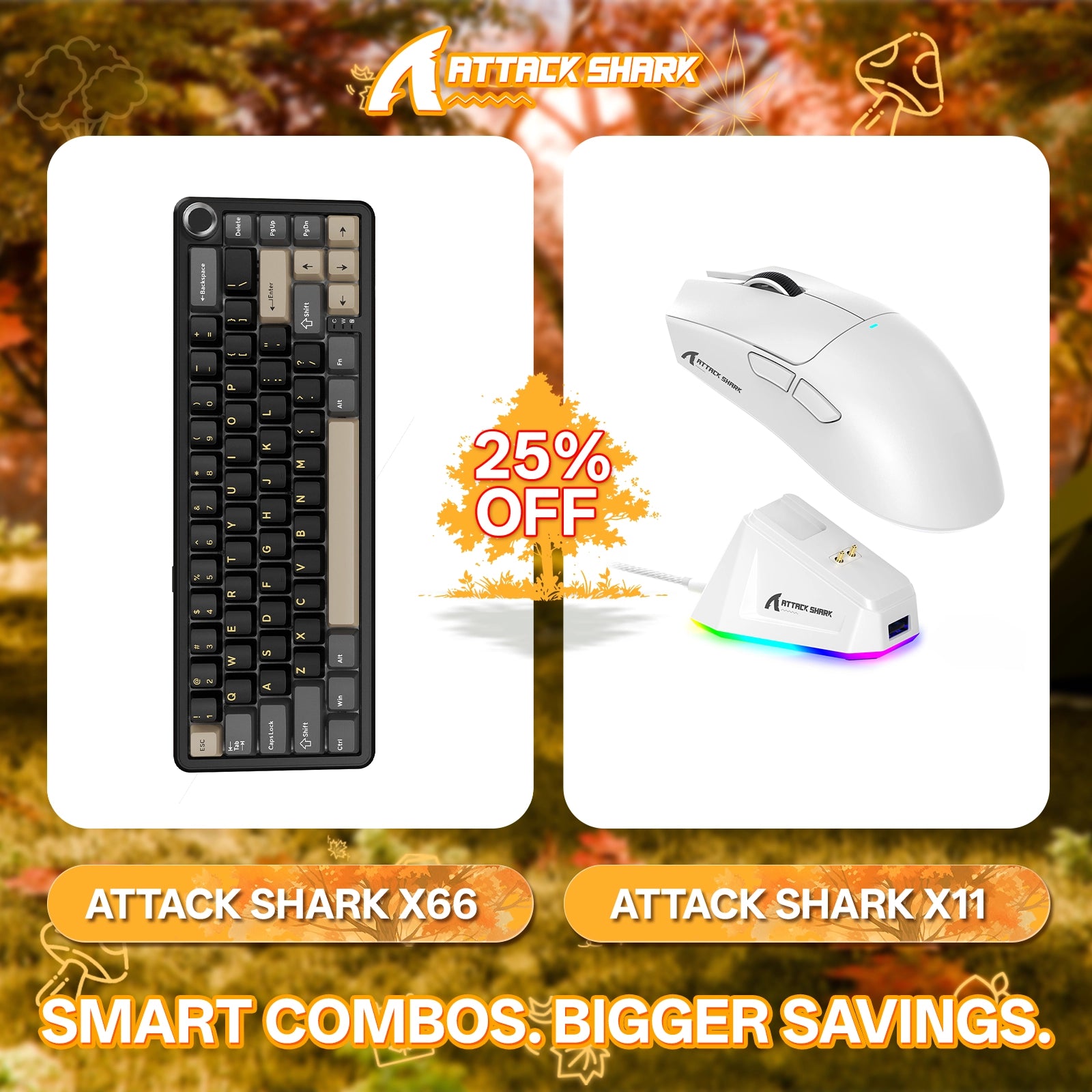ATTACK SHARK X66 Kabellose mechanische Tastatur + X11 Kabellose Gaming-Maus