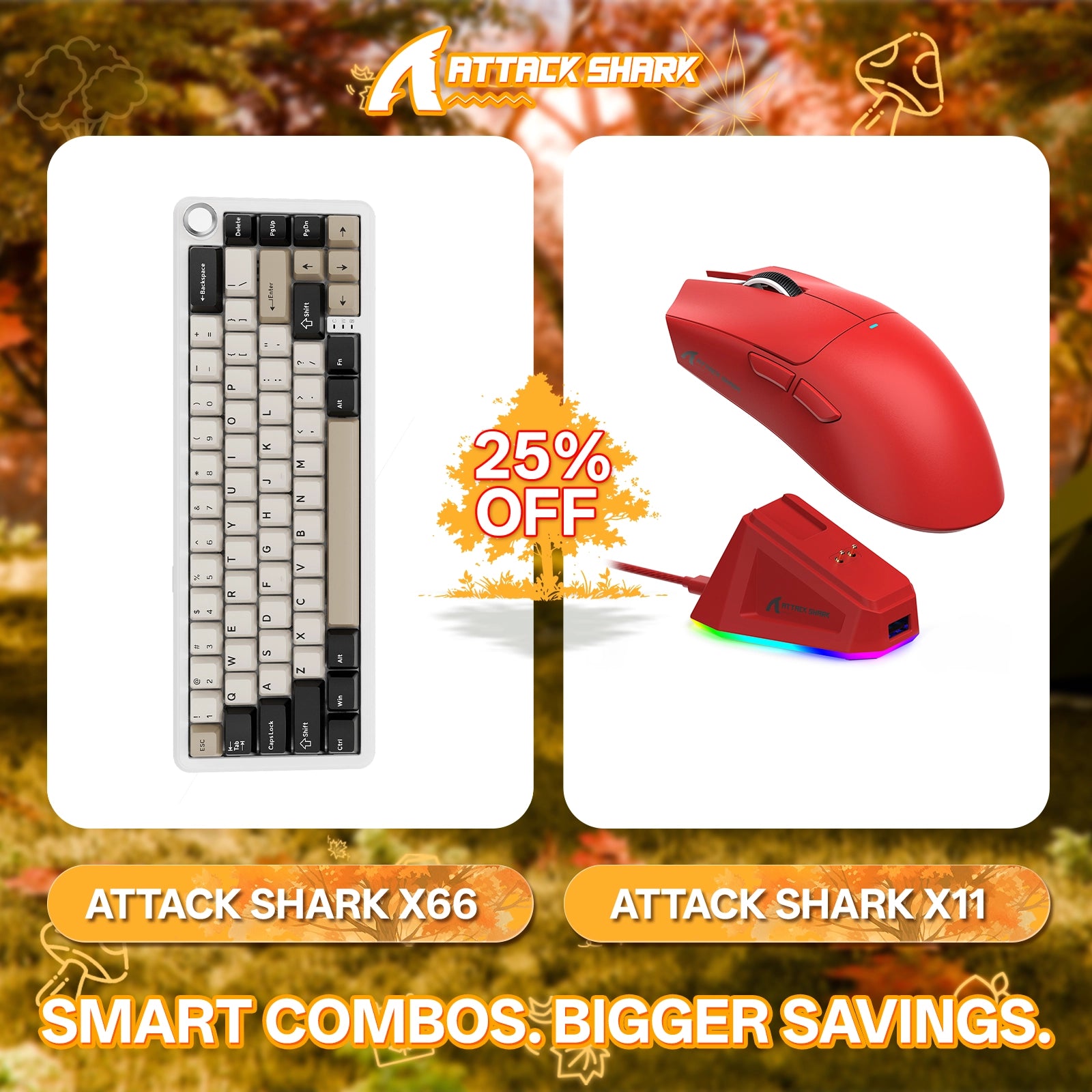 ATTACK SHARK X66 Kabellose mechanische Tastatur + X11 Kabellose Gaming-Maus
