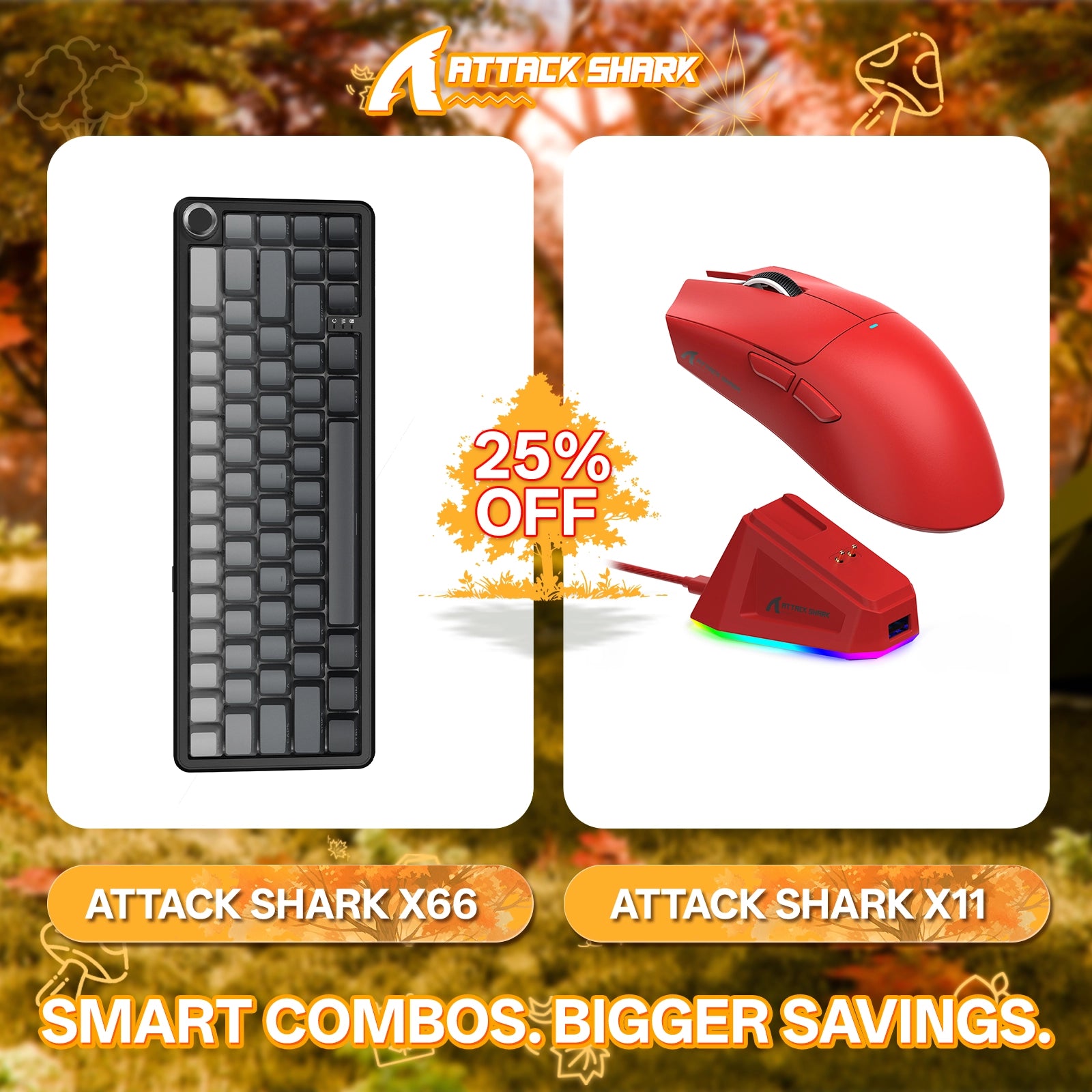 ATTACK SHARK X66 Kabellose mechanische Tastatur + X11 Kabellose Gaming-Maus