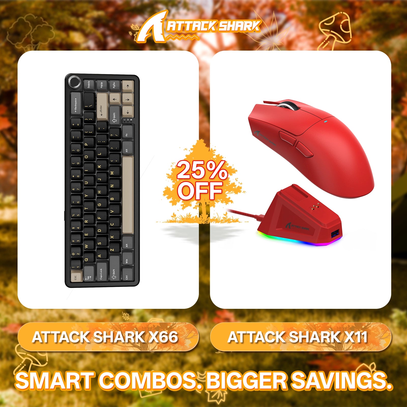 ATTACK SHARK X66 Kabellose mechanische Tastatur + X11 Kabellose Gaming-Maus