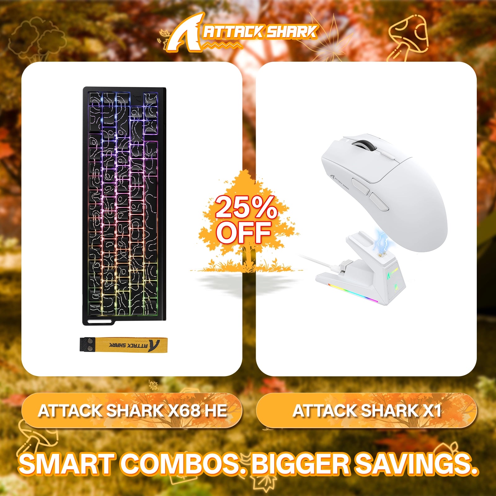 ATTACK SHARK X68HE Rapid Trigger-Tastatur + X1 Wireless Gaming-Maus im Bundle