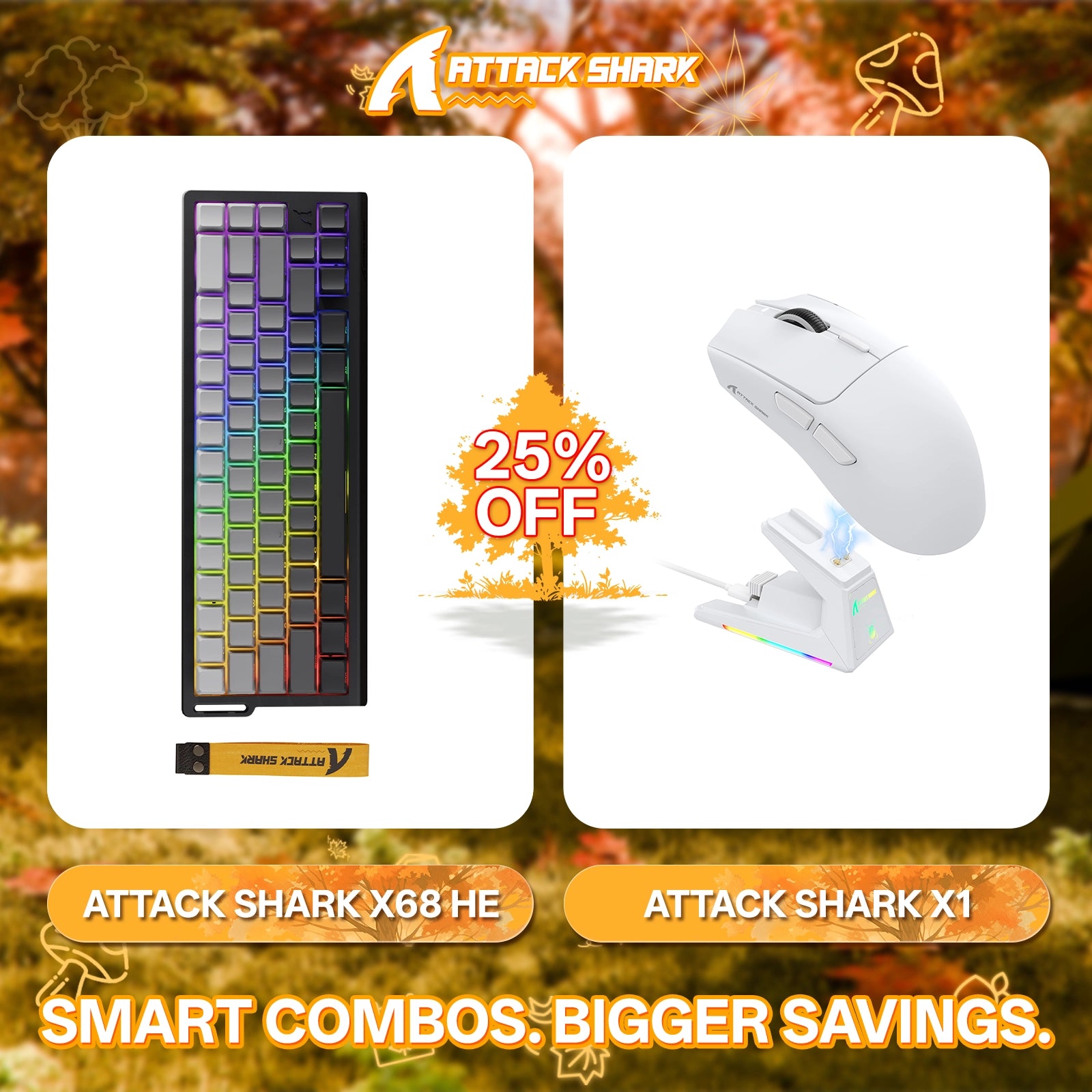 ATTACK SHARK X68HE Rapid Trigger-Tastatur + X1 Wireless Gaming-Maus im Bundle