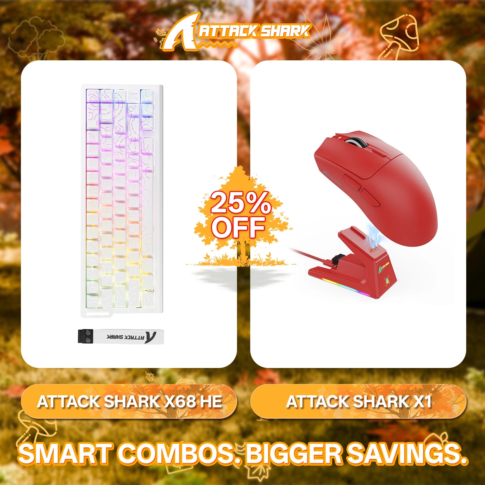 ATTACK SHARK X68HE Rapid Trigger-Tastatur + X1 Wireless Gaming-Maus im Bundle