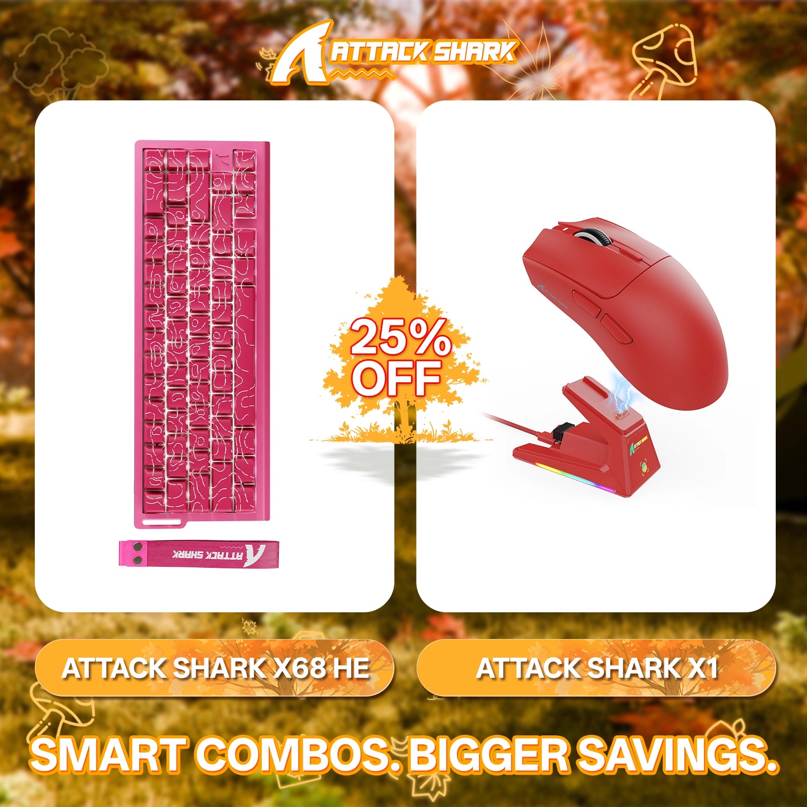 ATTACK SHARK X68HE Rapid Trigger-Tastatur + X1 Wireless Gaming-Maus im Bundle