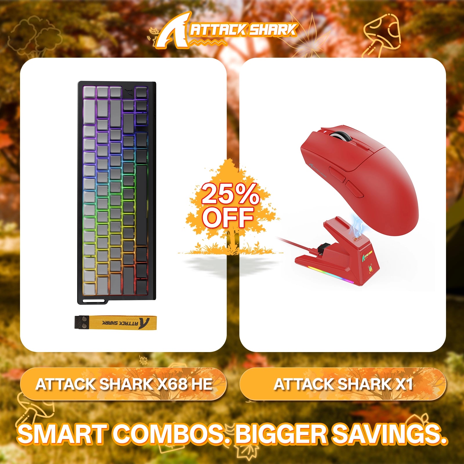 ATTACK SHARK X68HE Rapid Trigger-Tastatur + X1 Wireless Gaming-Maus im Bundle