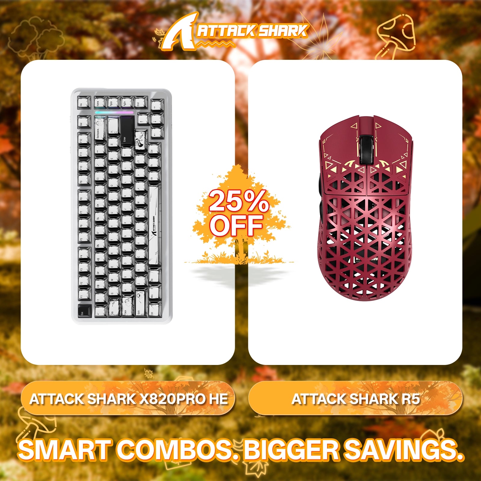 ATTACK SHARK X82PRO HE Rapid Trigger-Tastatur + R5 Carbon Fiber Wireless Gaming-Maus im Bundle