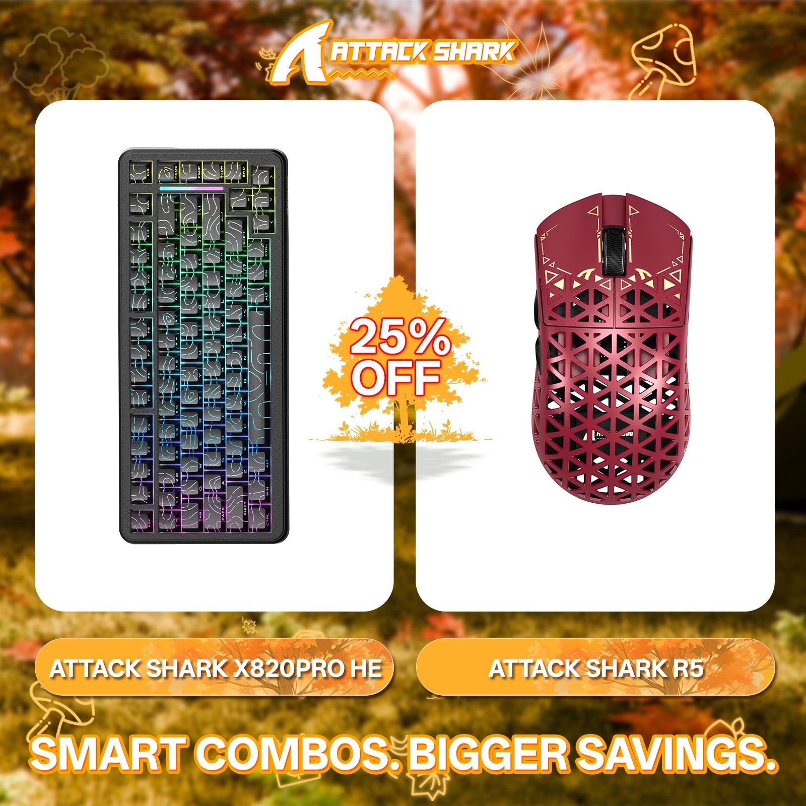 ATTACK SHARK X82PRO HE Rapid Trigger-Tastatur + R5 Carbon Fiber Wireless Gaming-Maus im Bundle