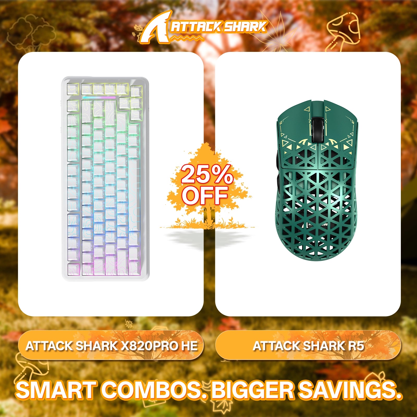 ATTACK SHARK X82PRO HE Rapid Trigger-Tastatur + R5 Carbon Fiber Wireless Gaming-Maus im Bundle