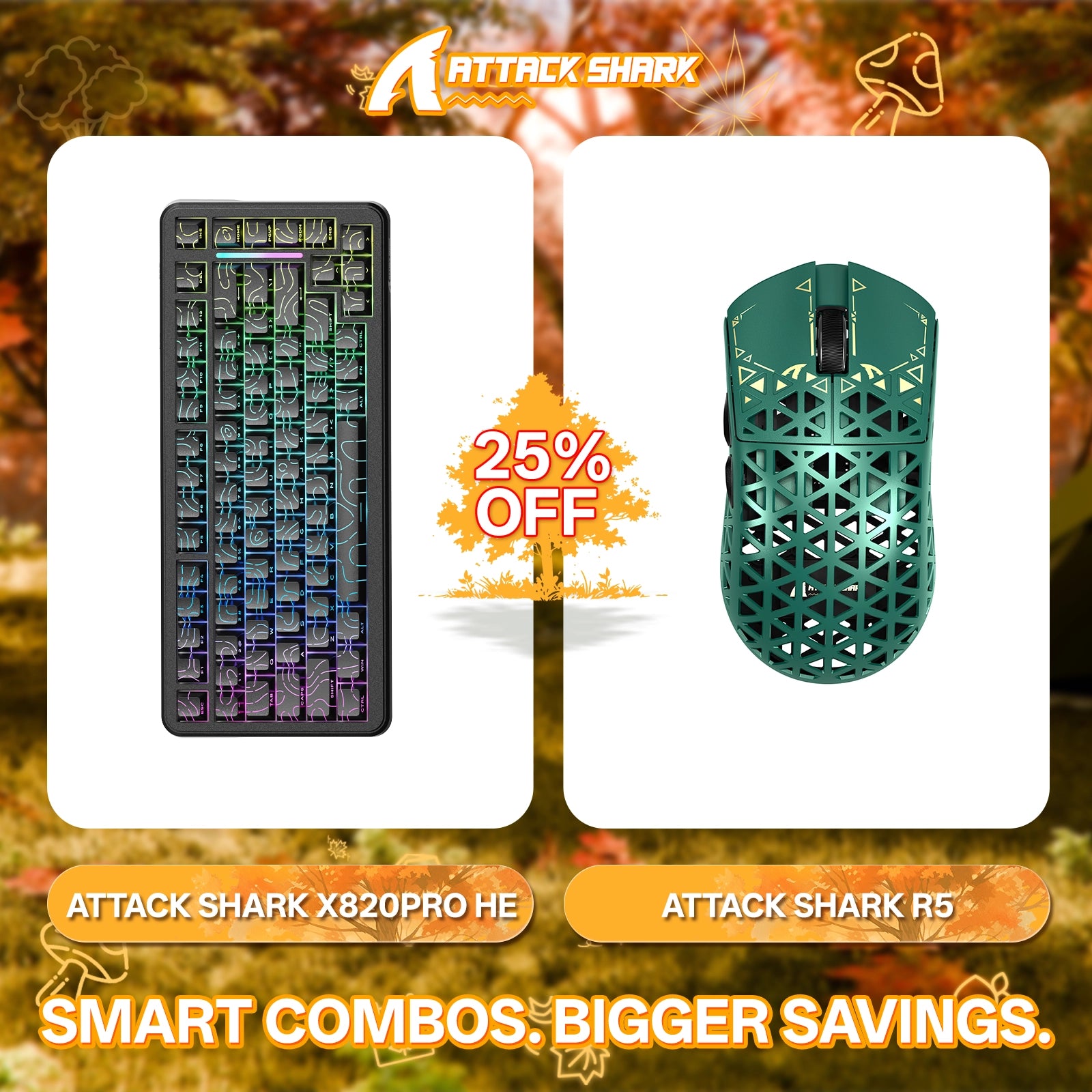 ATTACK SHARK X82PRO HE Rapid Trigger-Tastatur + R5 Carbon Fiber Wireless Gaming-Maus im Bundle