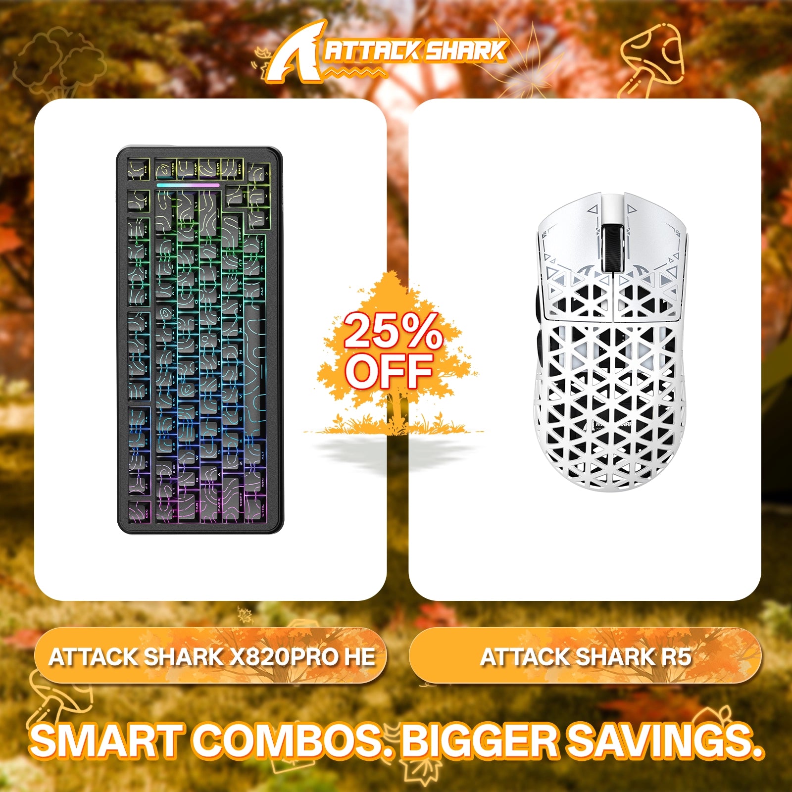 ATTACK SHARK X82PRO HE Rapid Trigger-Tastatur + R5 Carbon Fiber Wireless Gaming-Maus im Bundle