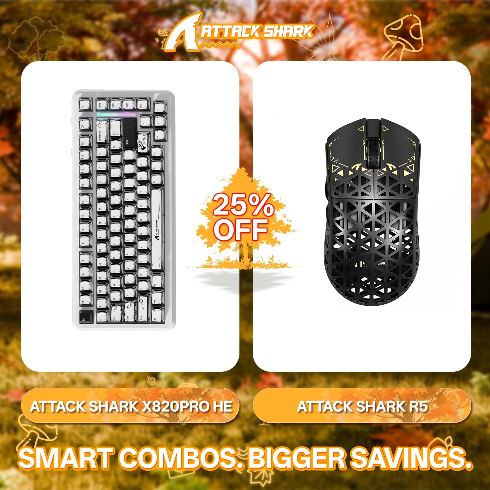 ATTACK SHARK X82PRO HE Rapid Trigger-Tastatur + R5 Carbon Fiber Wireless Gaming-Maus im Bundle