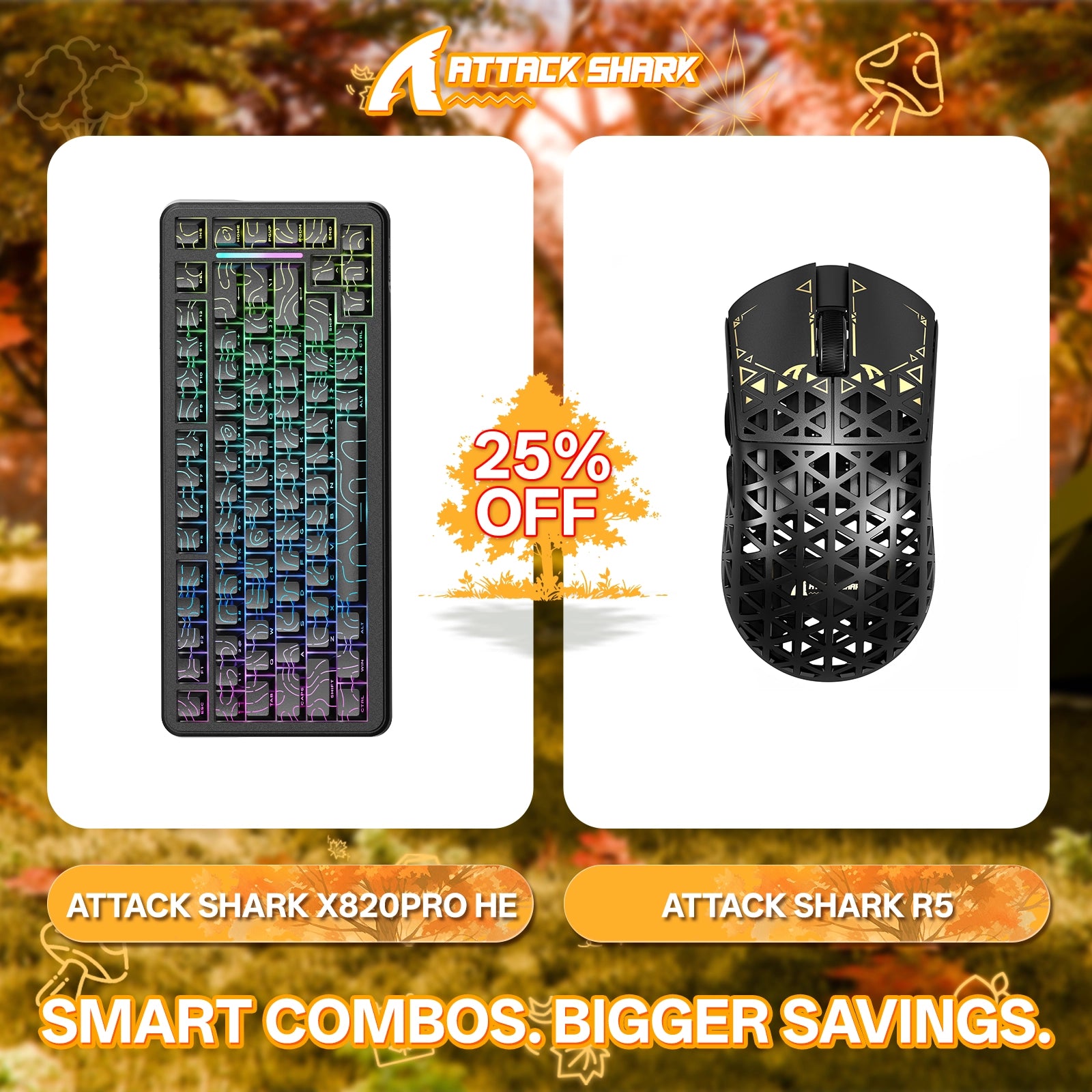 ATTACK SHARK X82PRO HE Rapid Trigger-Tastatur + R5 Carbon Fiber Wireless Gaming-Maus im Bundle