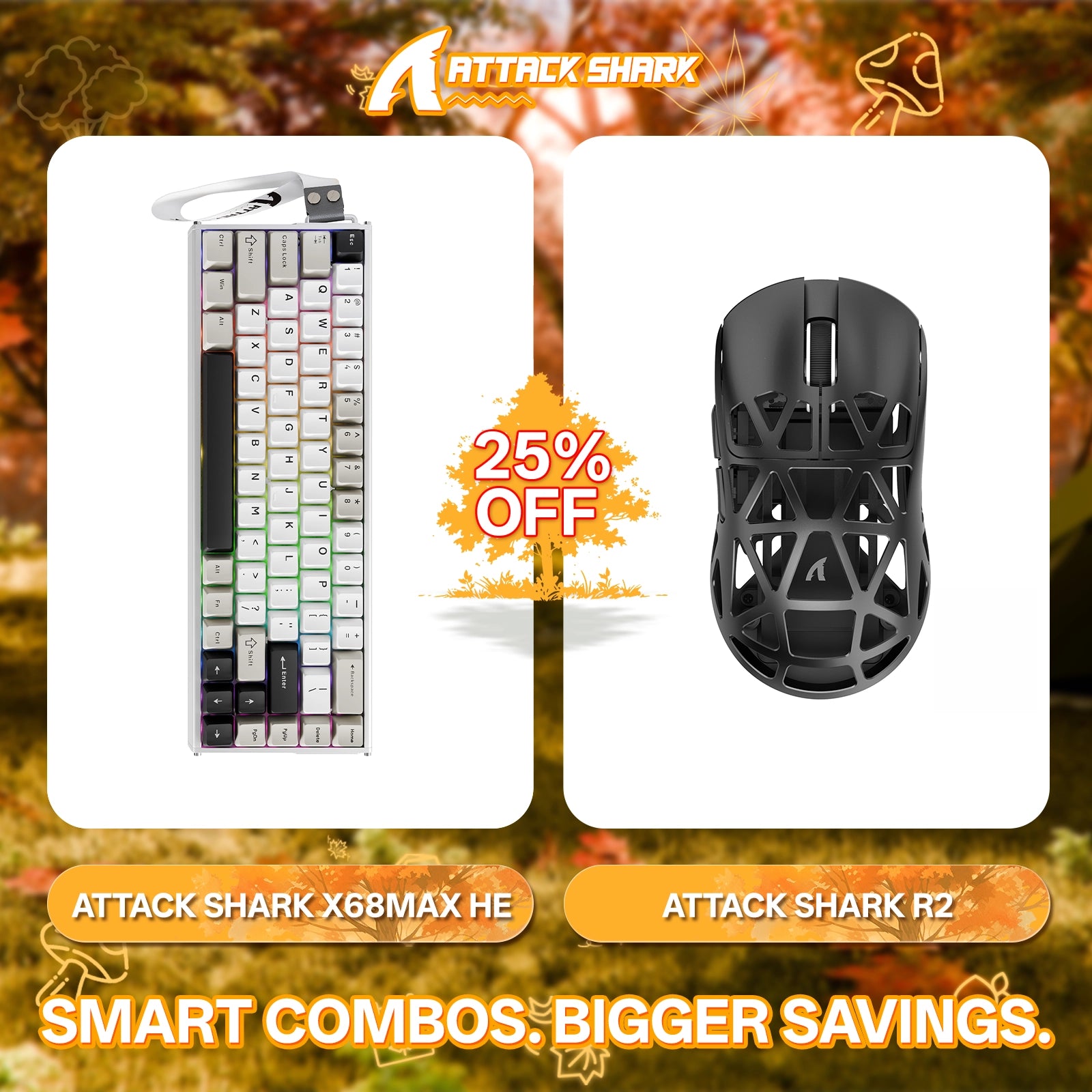 ATTACK SHARK X68MAX HE Rapid Trigger Aluminium-Tastatur + R2 Kabellose Gaming-Maus aus Magnesiumlegierung im Bundle